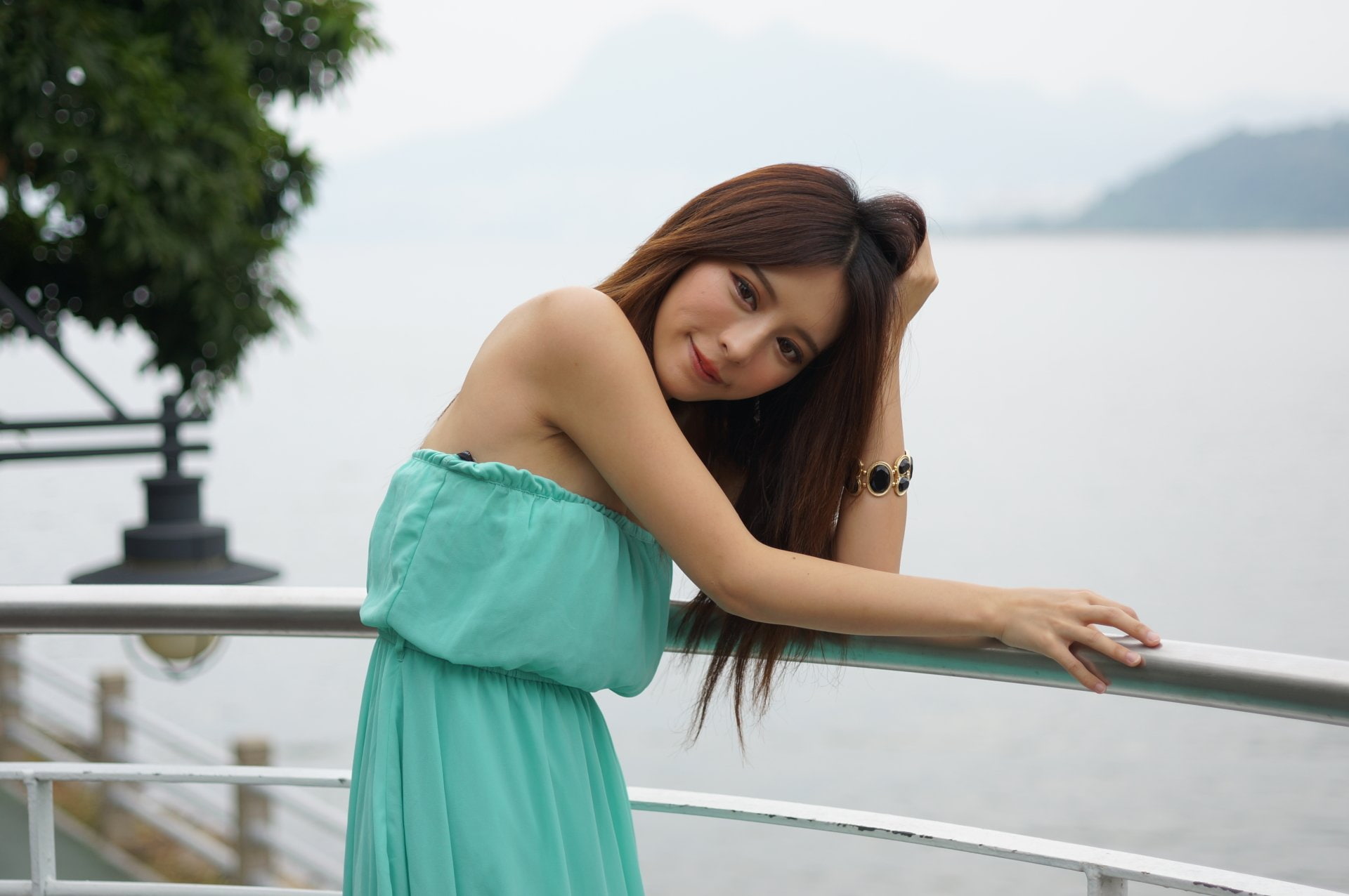 Girl, Asian, Taiwanese, Models, Bay, Smile, 1080P, Model, Dress, Julie Chang, Portrait, Zhang Qi Jun, Hong Kong, Bracelet, HD Wallpaper