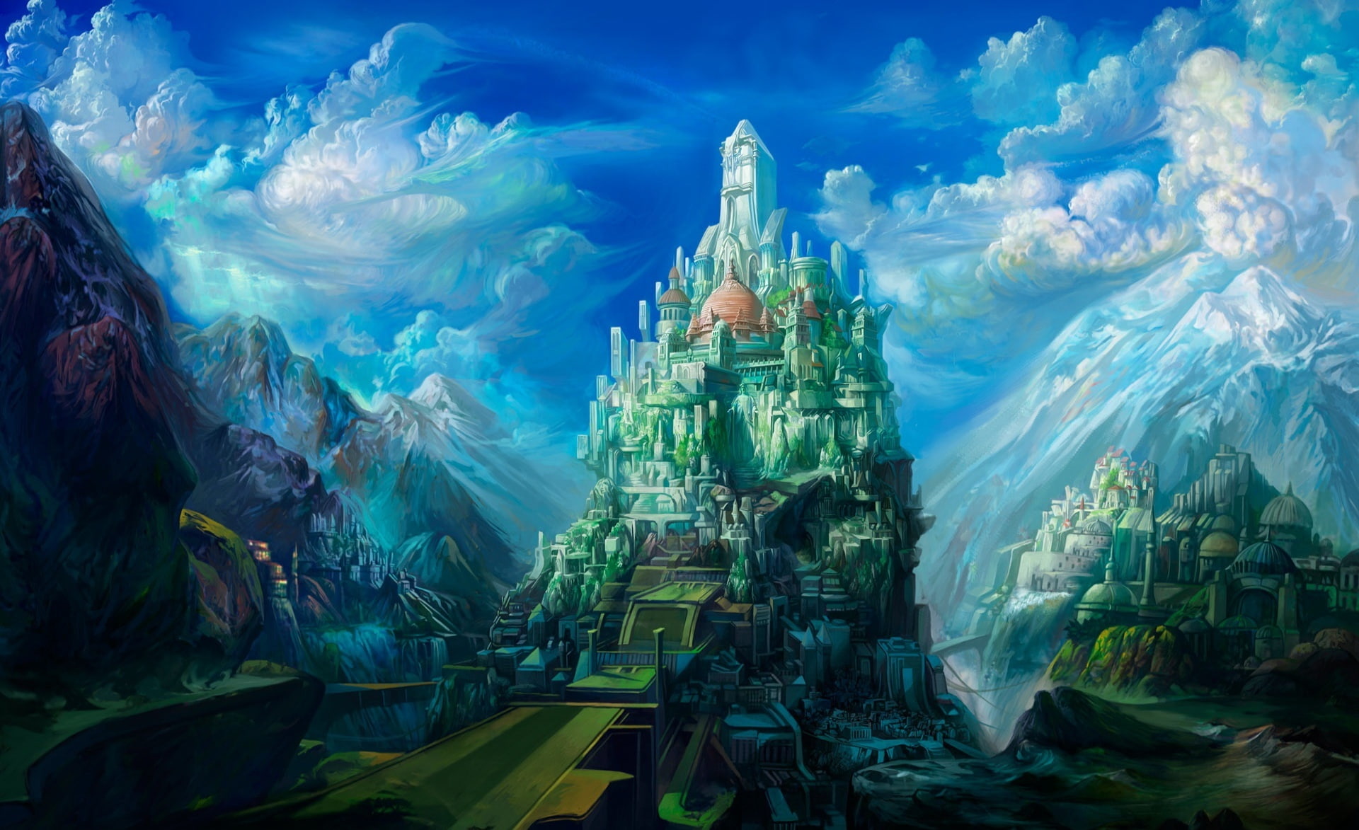 building exterior, no people, chen, mountains, Artistic, spirituality, built structure, illuminated, art and craft, belief, outdoors, nature, city, Fantasy, HD Wallpaper