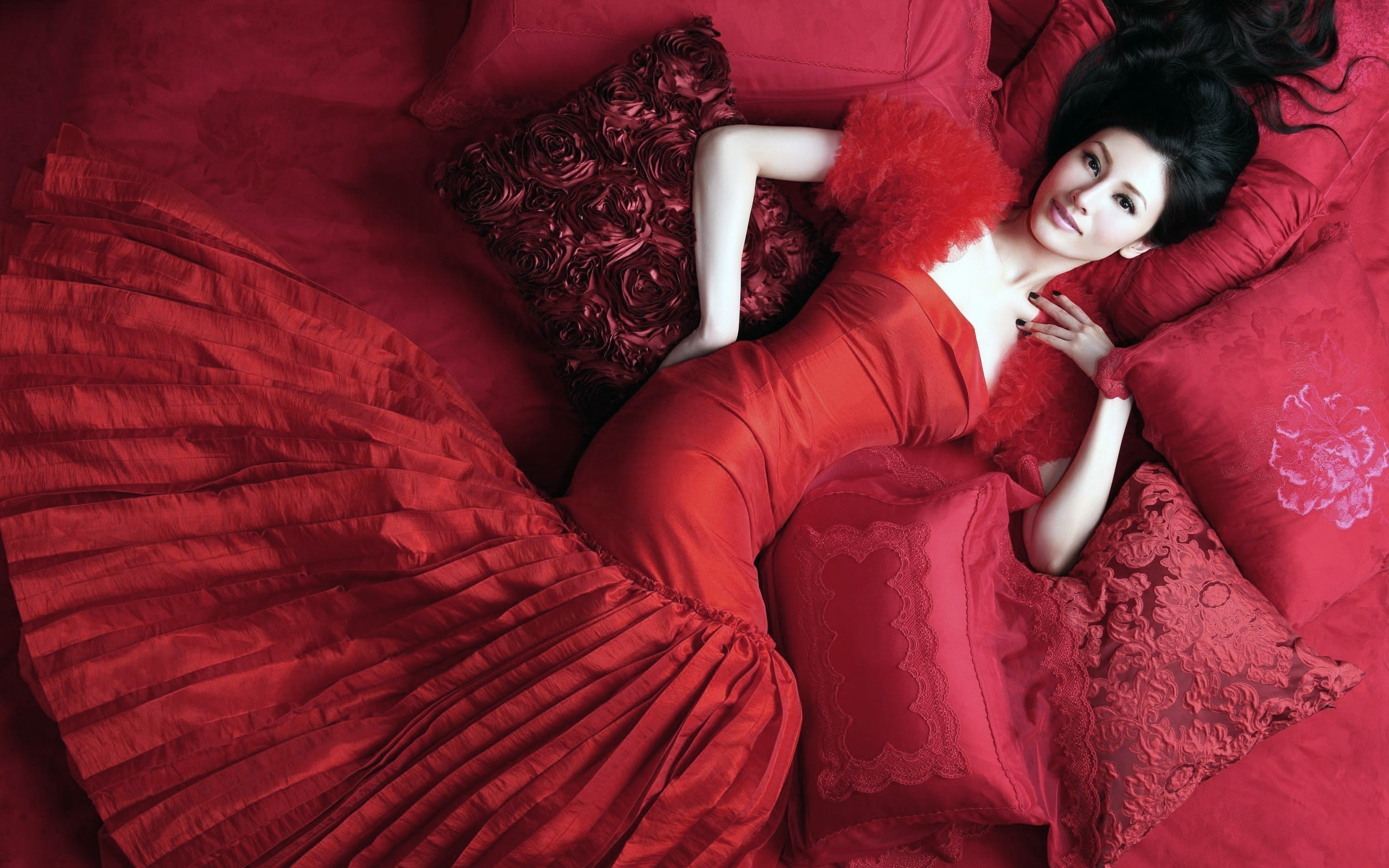 tail, 2K, Miss Hong Kong, lee, michelle, red, dress, s, blazer, women, asian girl, monique, strapless, reis, woman, mermaid, HD Wallpaper