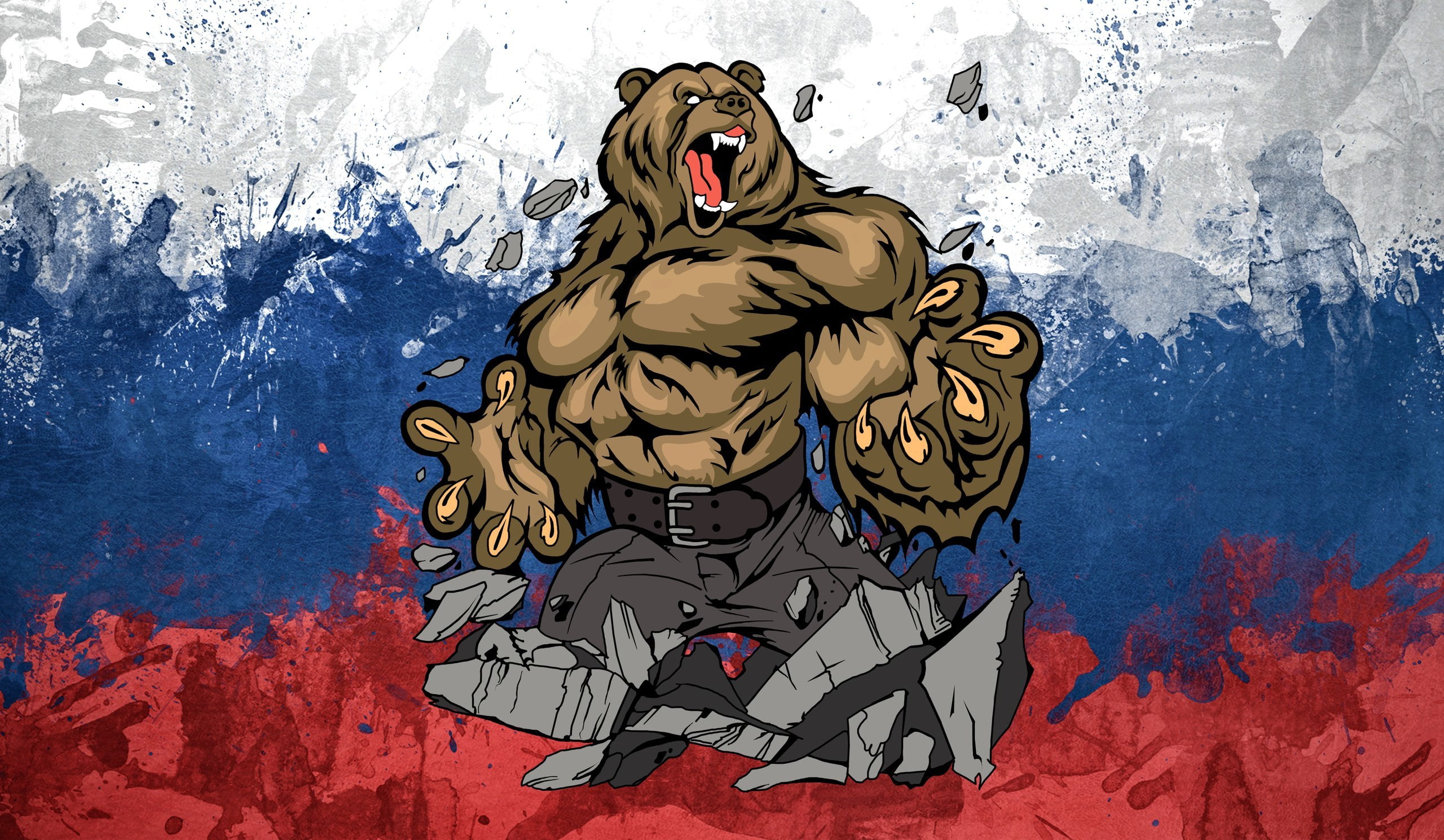 people, spirituality, male likeness, representation, vector, strength, white, wall - building feature, Russia, backgrounds, Flag, bear., 2K, cartoon, art and craft, HD Wallpaper
