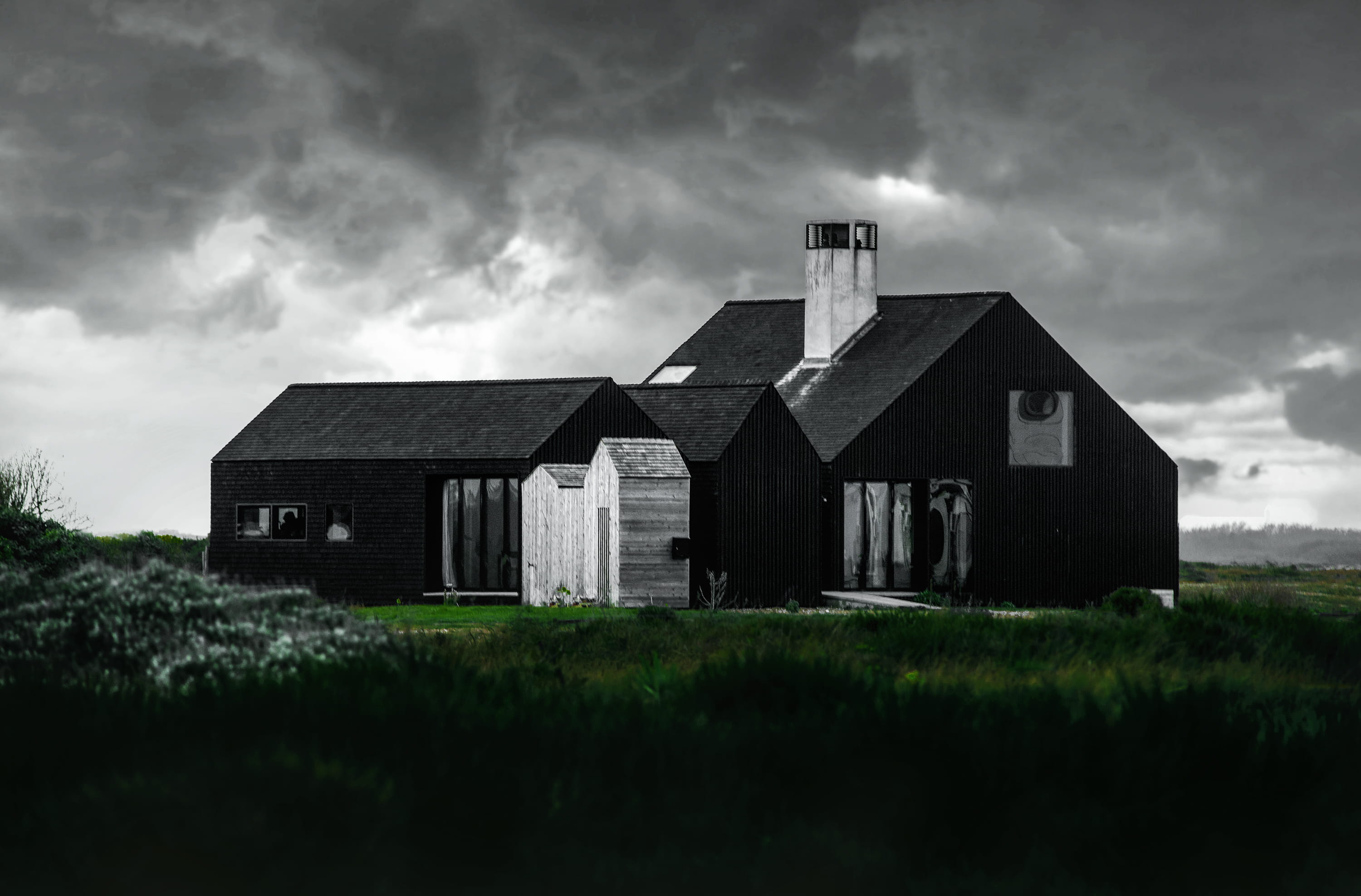 landscape, agriculture, 2K, retreat, cloud - sky, outdoors, agricultural building, building, beside, ominous, building Exterior, land, cottage, no People, HD Wallpaper