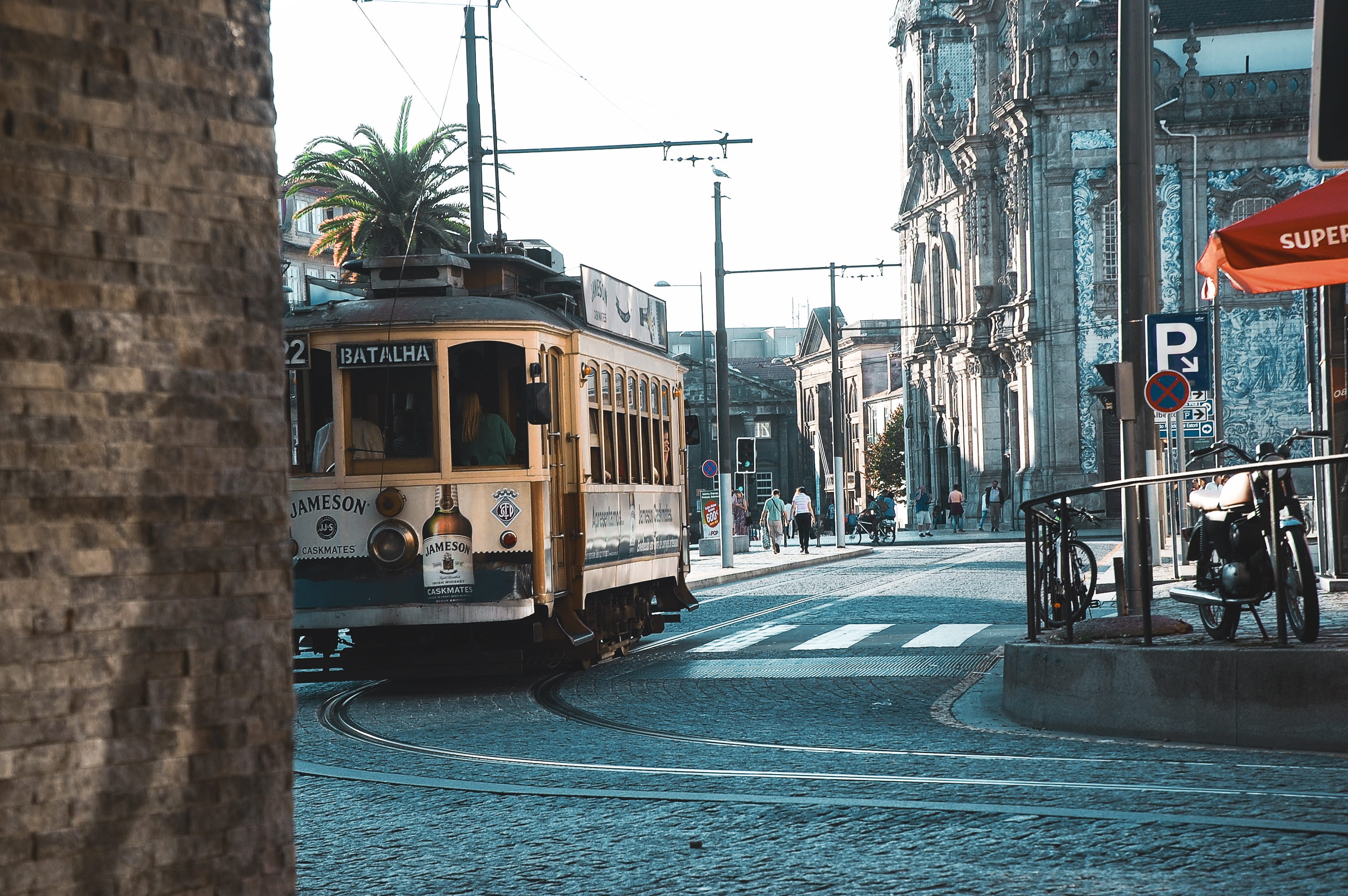 streets, road, incidental people, travel, transportation, day, land vehicle, 2K, street, nature, city, tram, built structure, architecture, portugal, sign, HD Wallpaper