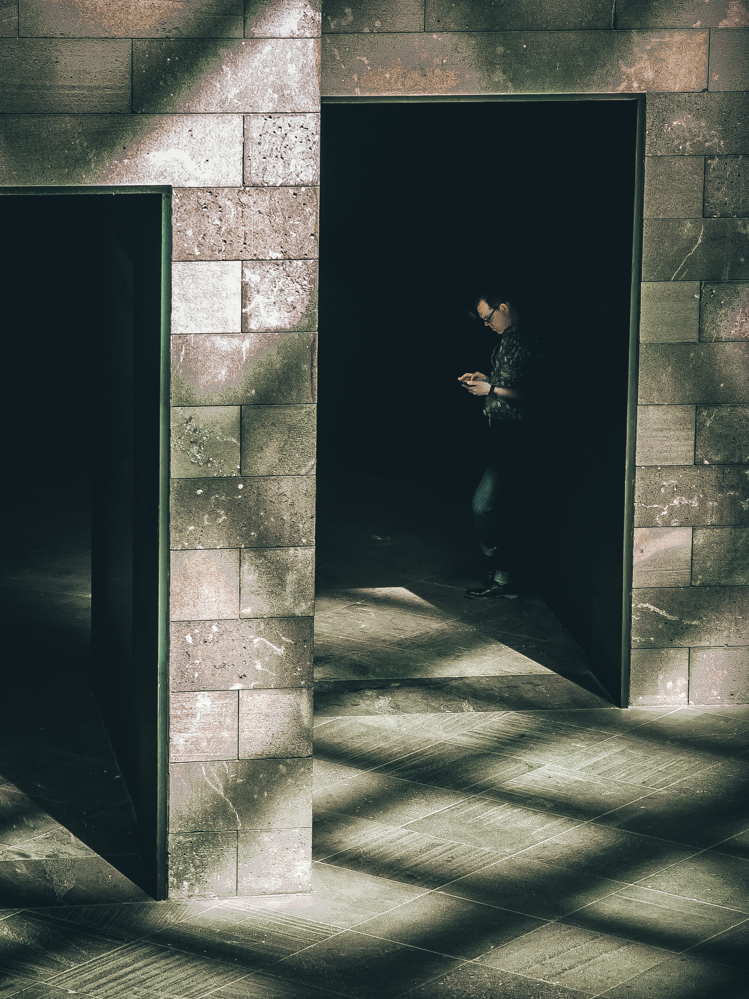 one person, window, shadow, phone, unrecognizable person, indoors, dark, building, 2K, real people, men, nature, transparent, door, standing, hallway, Phone HD Wallpaper