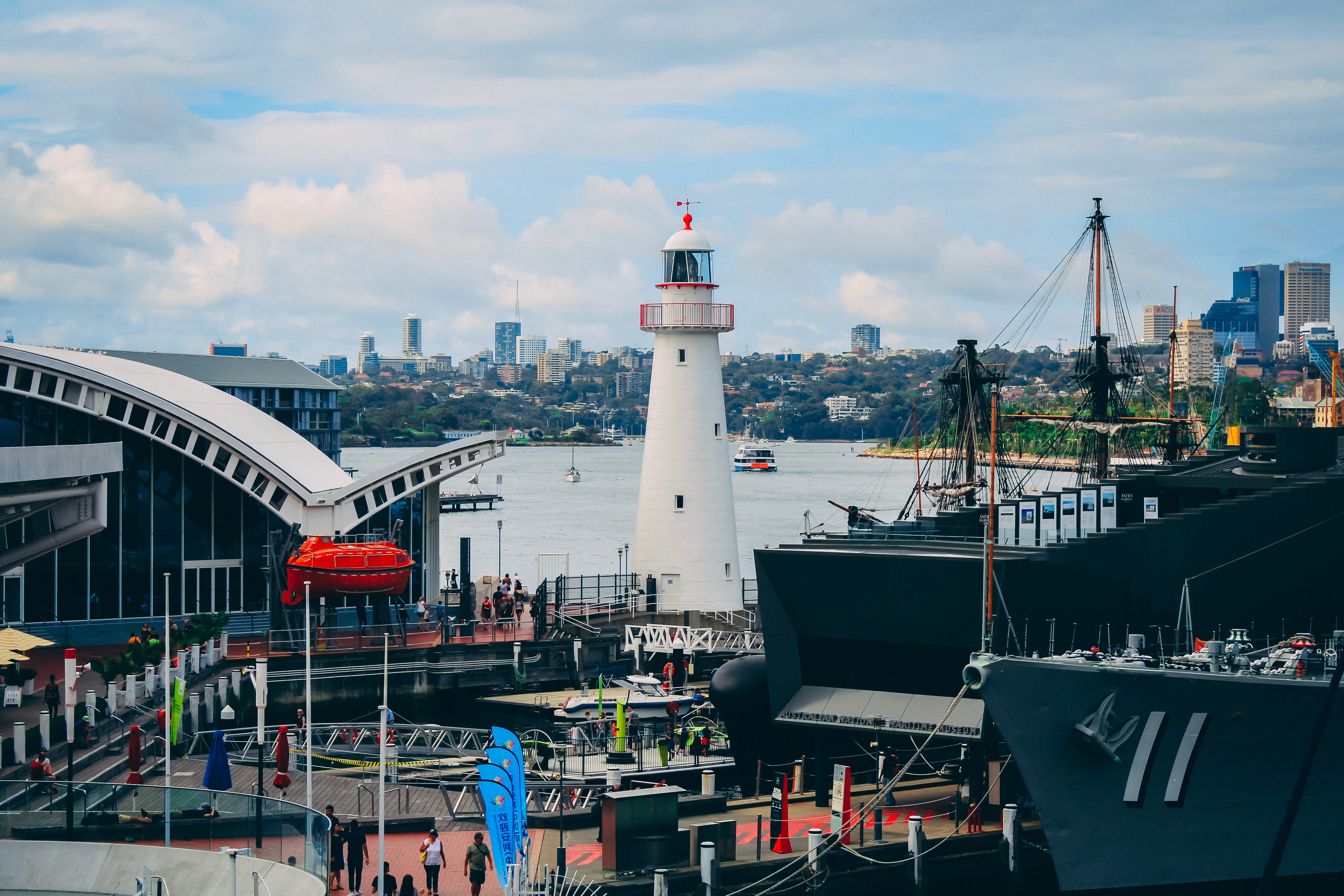 focal point, mode of transportation, modern, museum, subject, built structure, pirate, sea, day, military, cityscape, tower, australia, outdoors, HD Wallpaper