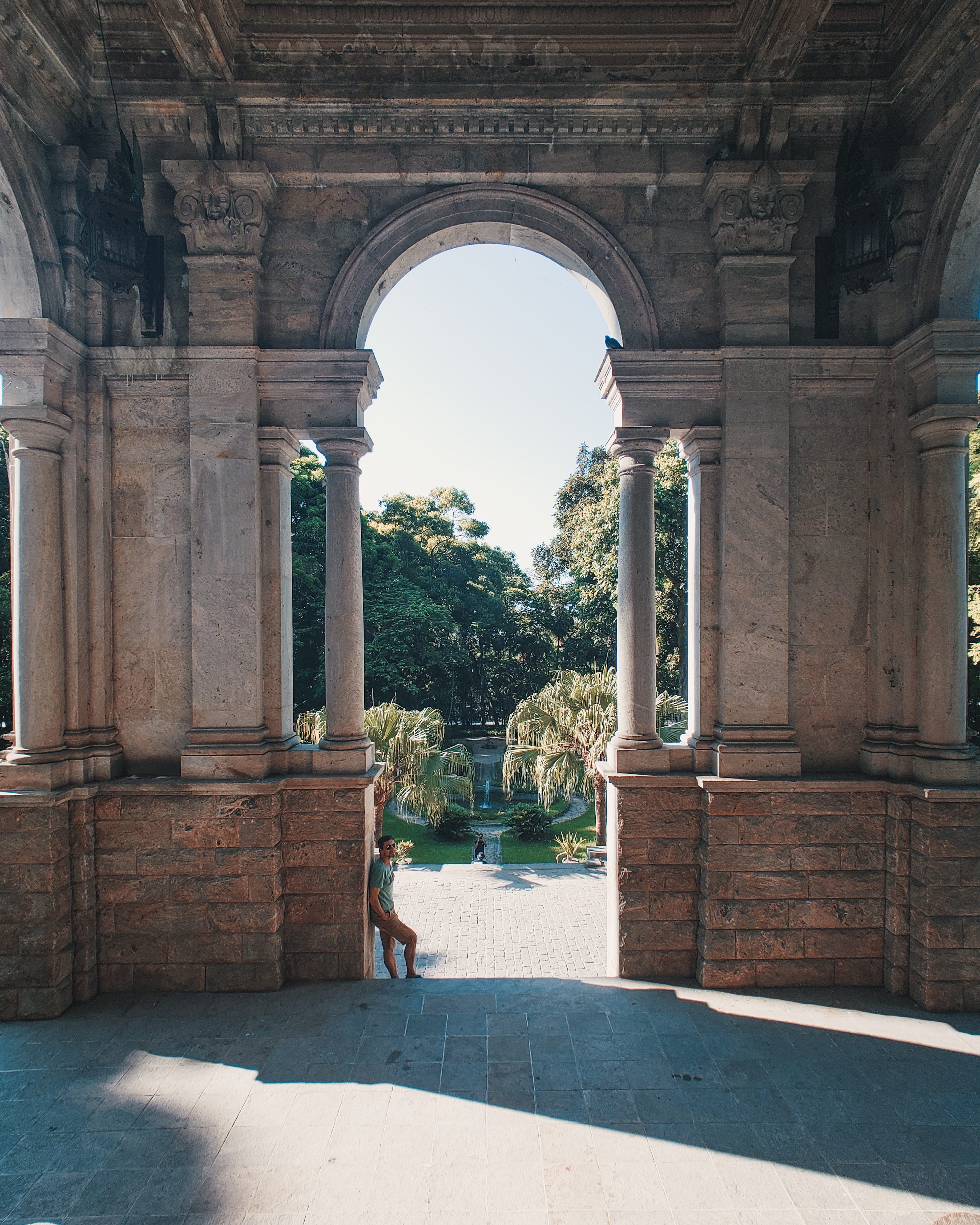 brazil, patio, outdoors, man, sunlight, architecture, leaning, pillar, concrete, arch, men, day, rio de janeiro, no people, travel destinations, building exterior, Phone HD Wallpaper