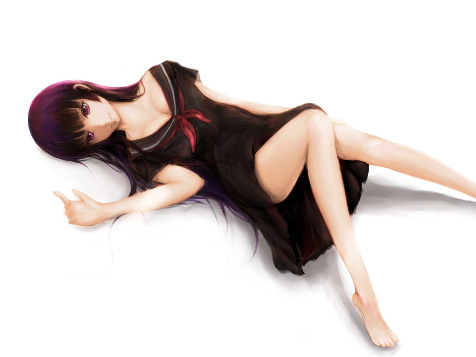 full length, 720P, lifestyles, studio shot, lying down, adult, Tasogare Otome x Amnesia, fashion, school uniform, Kanoe Yuuko, women, relaxation, white background, HD Wallpaper