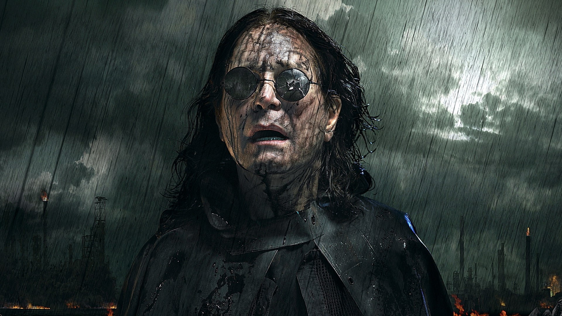 headshot, rain, bizarre, 1080P, black color, water, evil, wet, portrait, hairstyle, ozzy osbourne, looking at camera, adult, halloween, hair, one person, HD Wallpaper