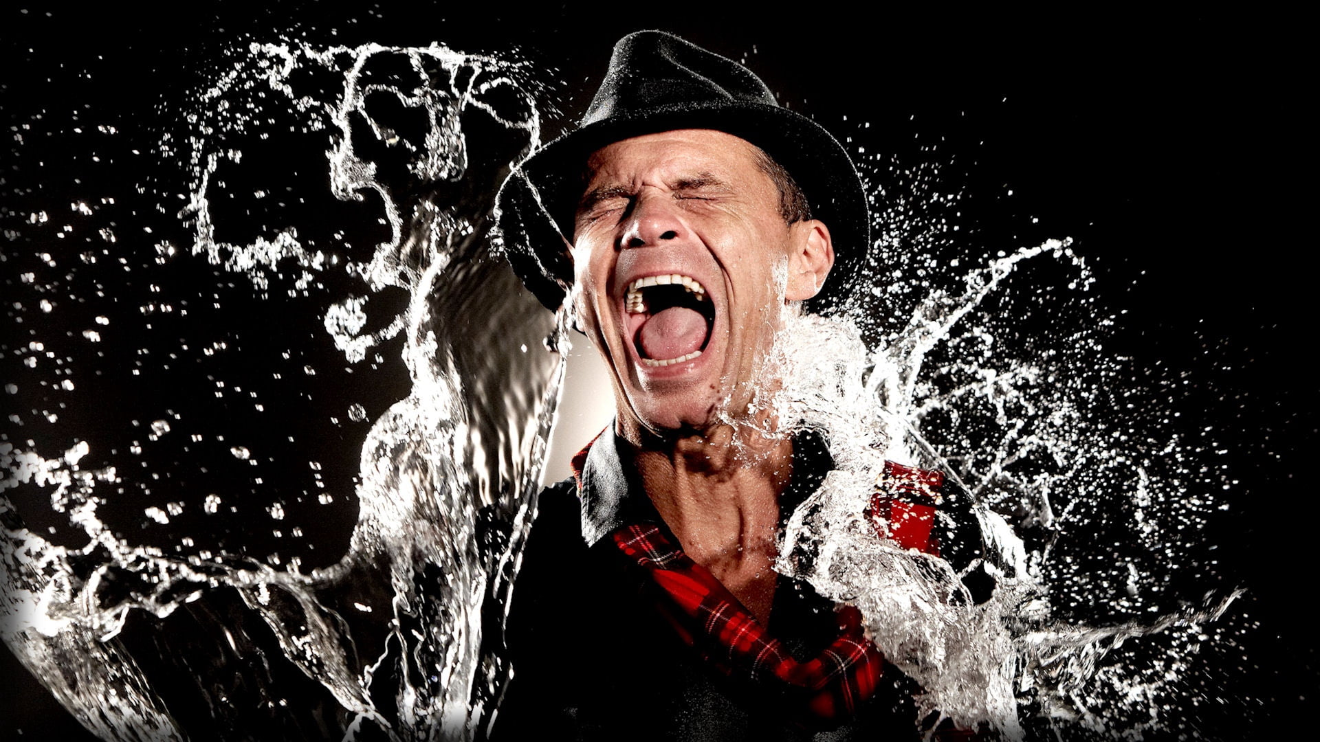 drop, refreshment, waater, wet, men, males, studio shot, s, young Adult, black, splashing, black Background, 1080P, caucasian Ethnicity, people, adult, HD Wallpaper