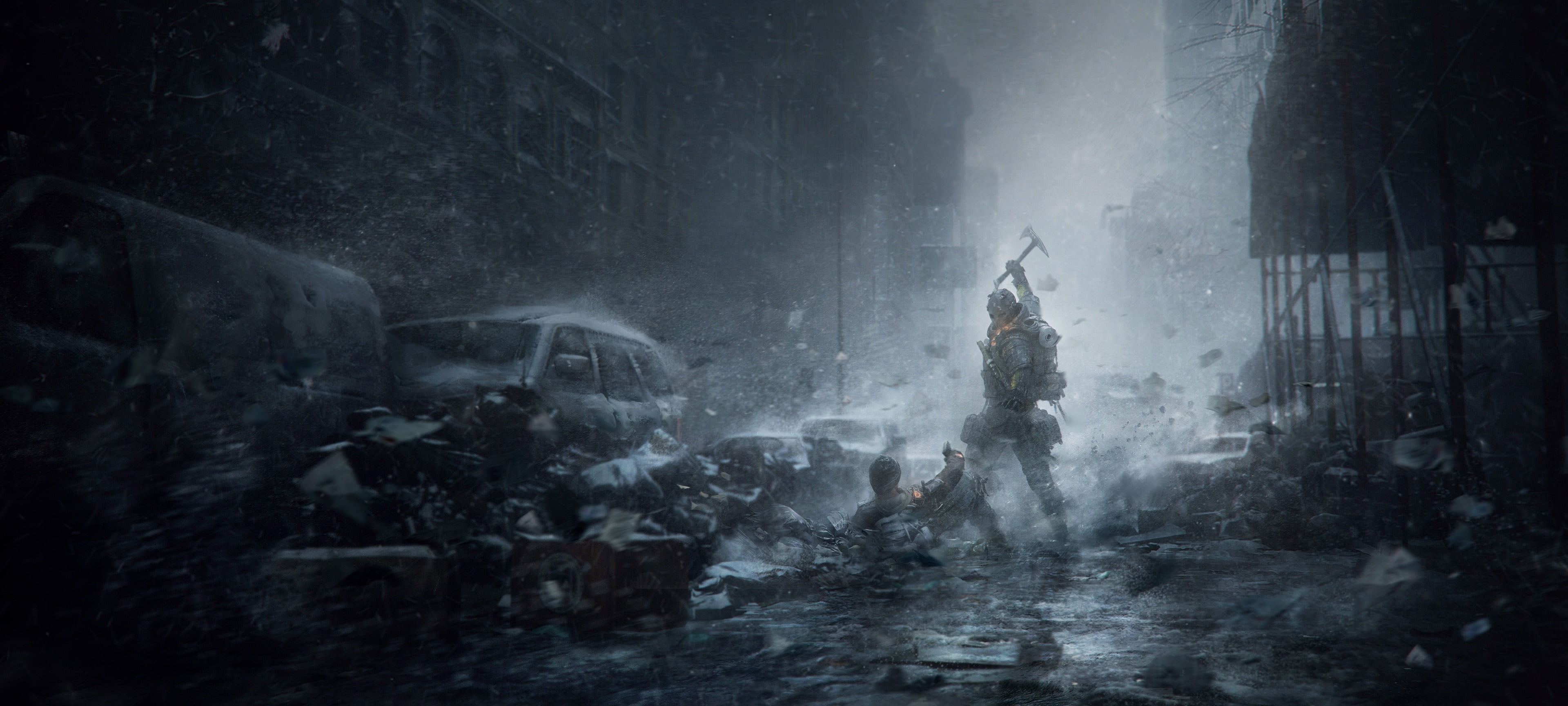 architecture, solid, adult, Tom Clancys The Division, security, snow, one person, dark, video games, 4K, aggression, fear, communication, standing, wet, HD Wallpaper