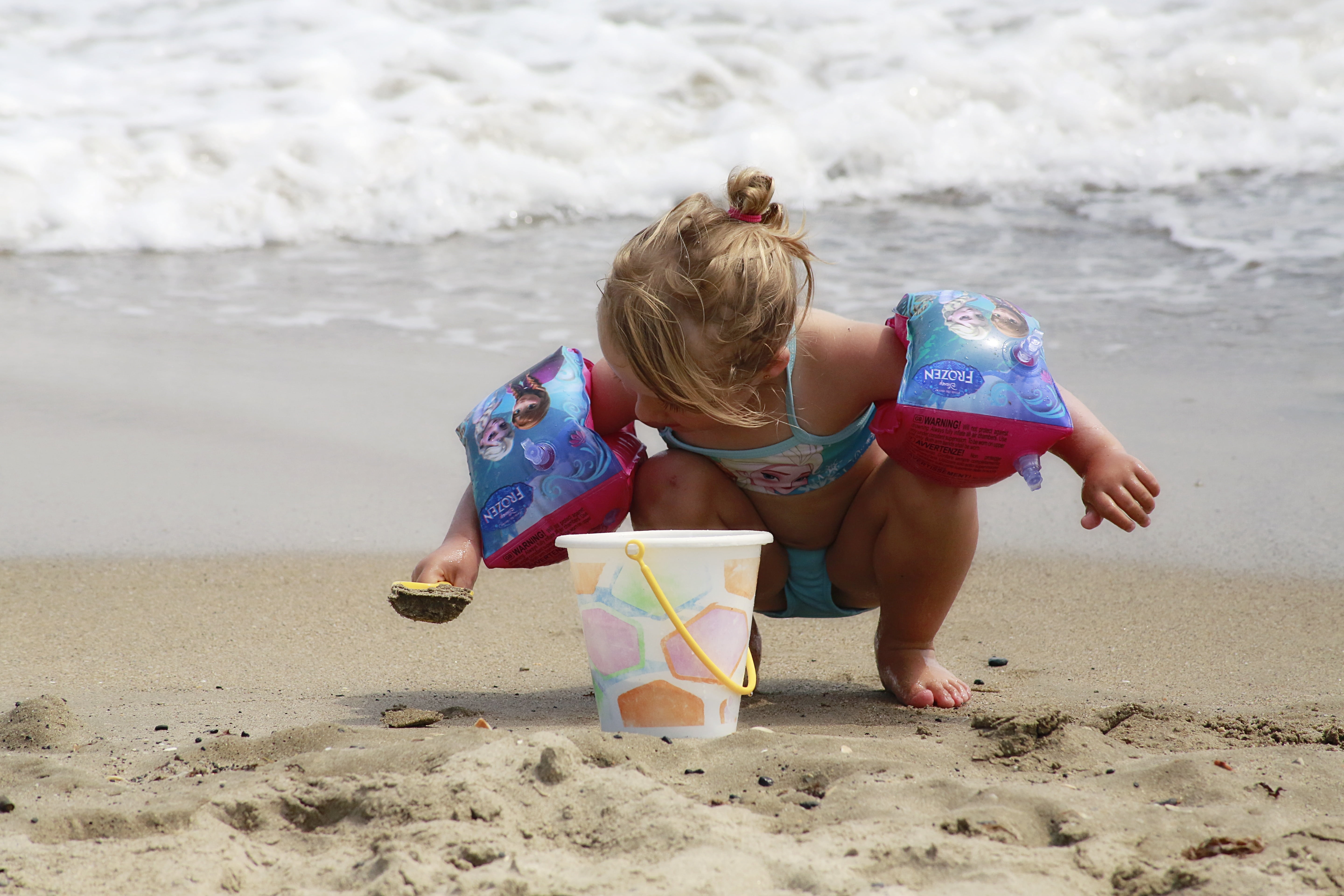 family, blond hair, mediterranean, outdoors, one person, fun, sea, water, 5K, hair, childhood, small, summer, sand pail and shovel, full length, leisure activity, HD Wallpaper