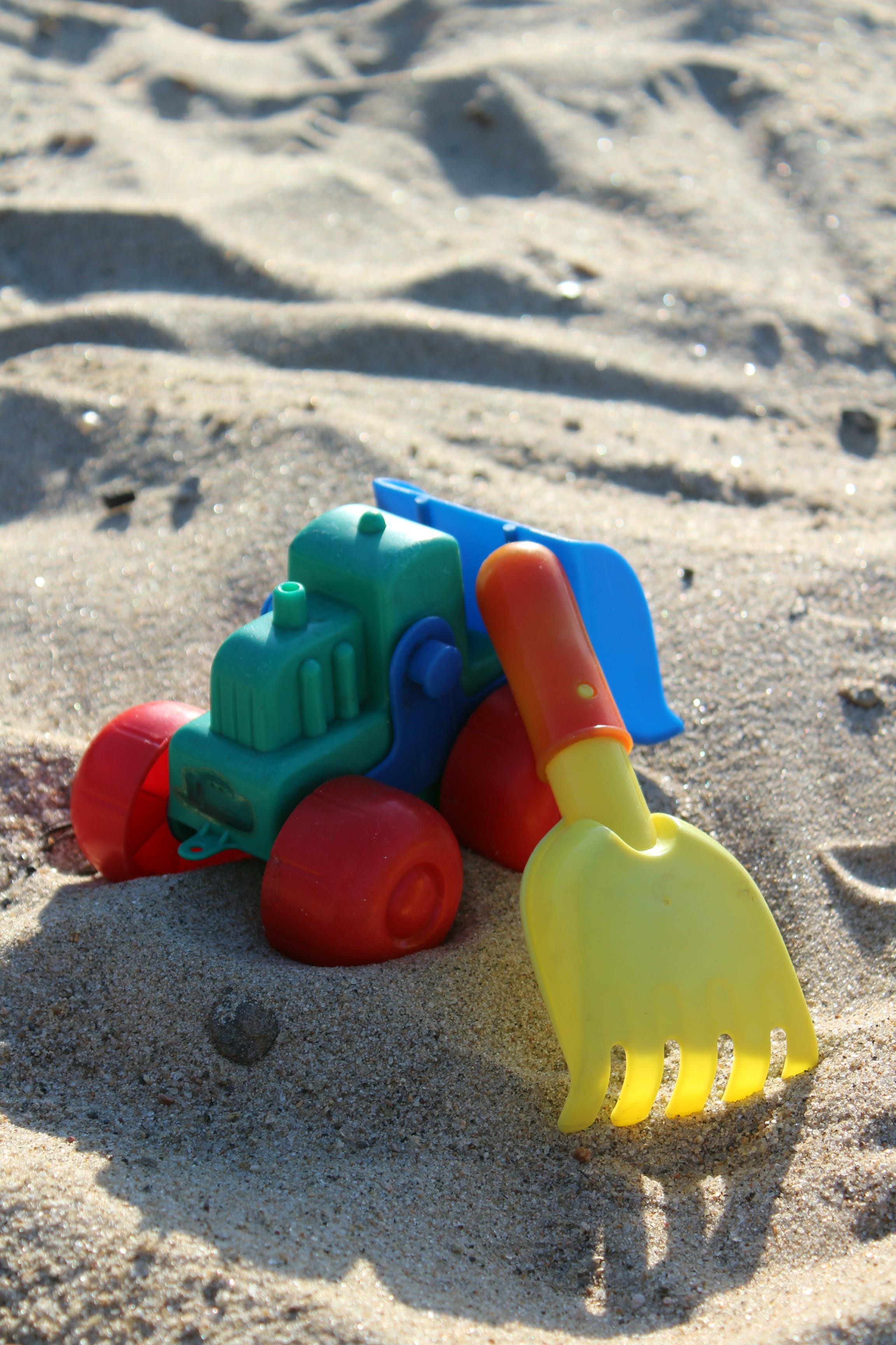 sand pail and shovel, toy, 2K, still life, toys, beach, high angle view, animal representation, representation, land, day, nature, multi colored, outdoors, Phone HD Wallpaper