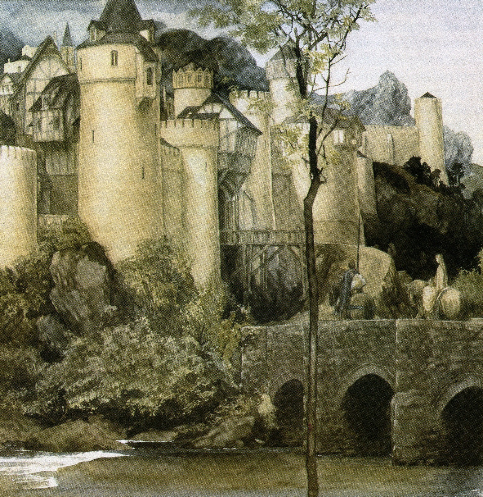 white, ancient civilization, 720P, old ruin, Alan Lee, old, concrete, arch, castle, history, architecture, tree, the past, day, travel destinations, building exterior, Phone HD Wallpaper