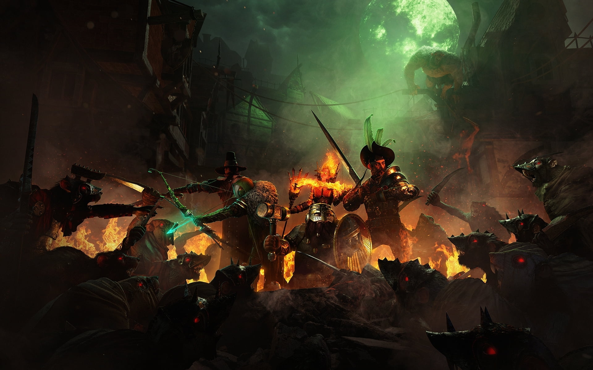 smoke - physical structure, group of people, Games, large group of people, times, music, stage, celebration, adult, night, warhammer end times vermintide, HD Wallpaper