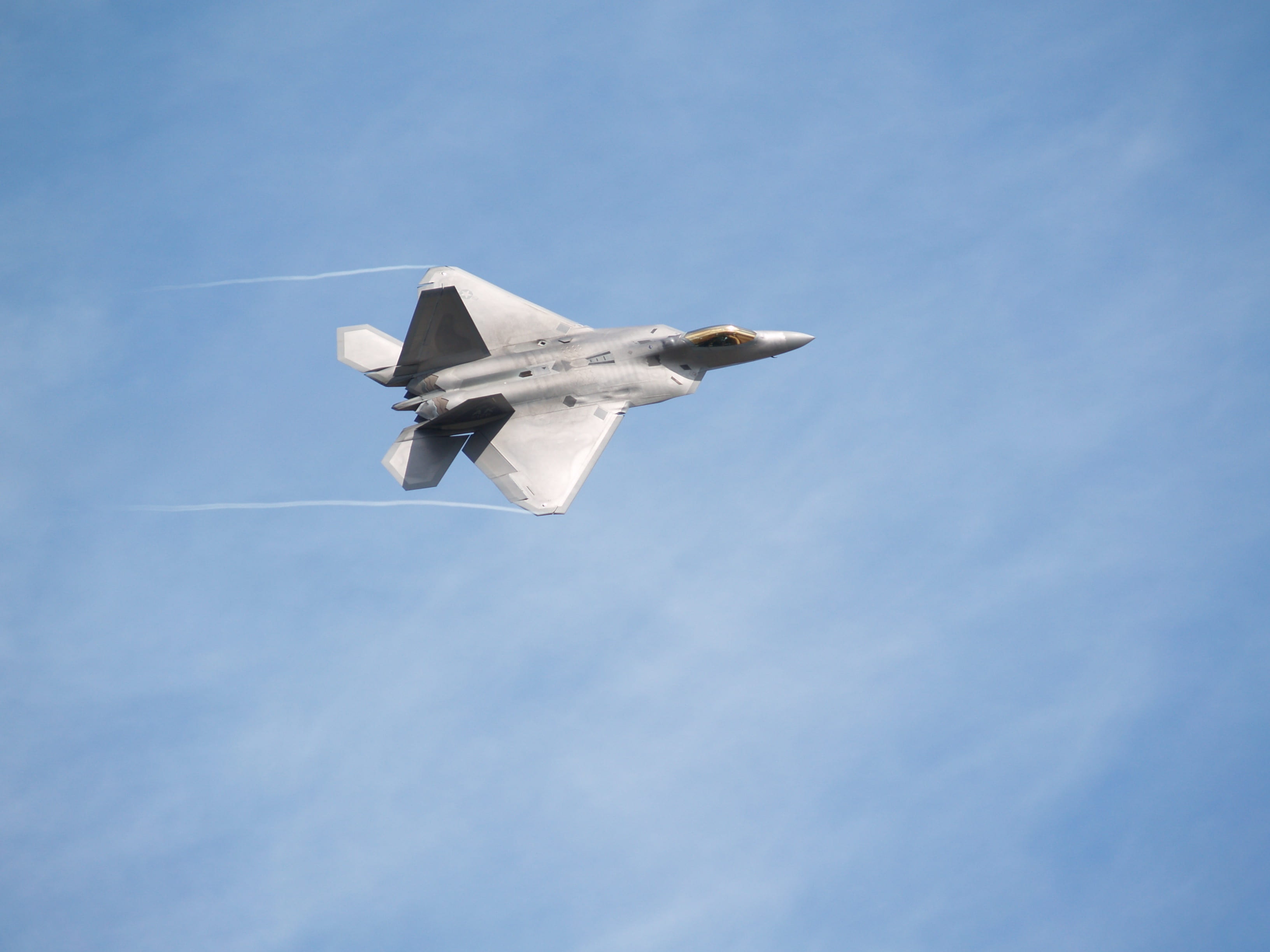 on the move, f-22, attack, avionics, fighter plane, low angle view, mid-air, airplane, advanced, lockheed martin, plane, raptor, day, no people, motion, HD Wallpaper