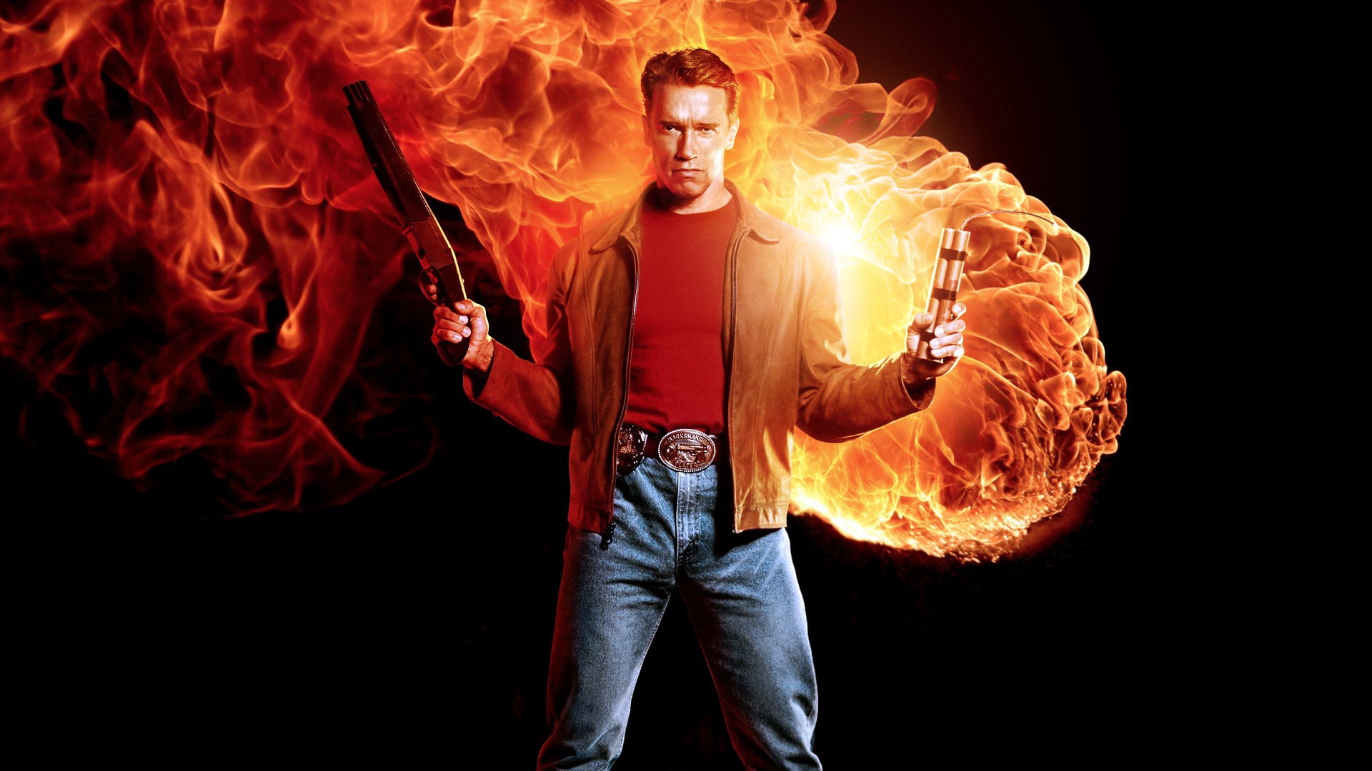TNT, dynamite, Arnold Schwarzenegger, yuusha, the best of the best, strong, fire, shield, 1080P, Last Action Hero, hero, the best, cigar, flame, 1993, HD Wallpaper