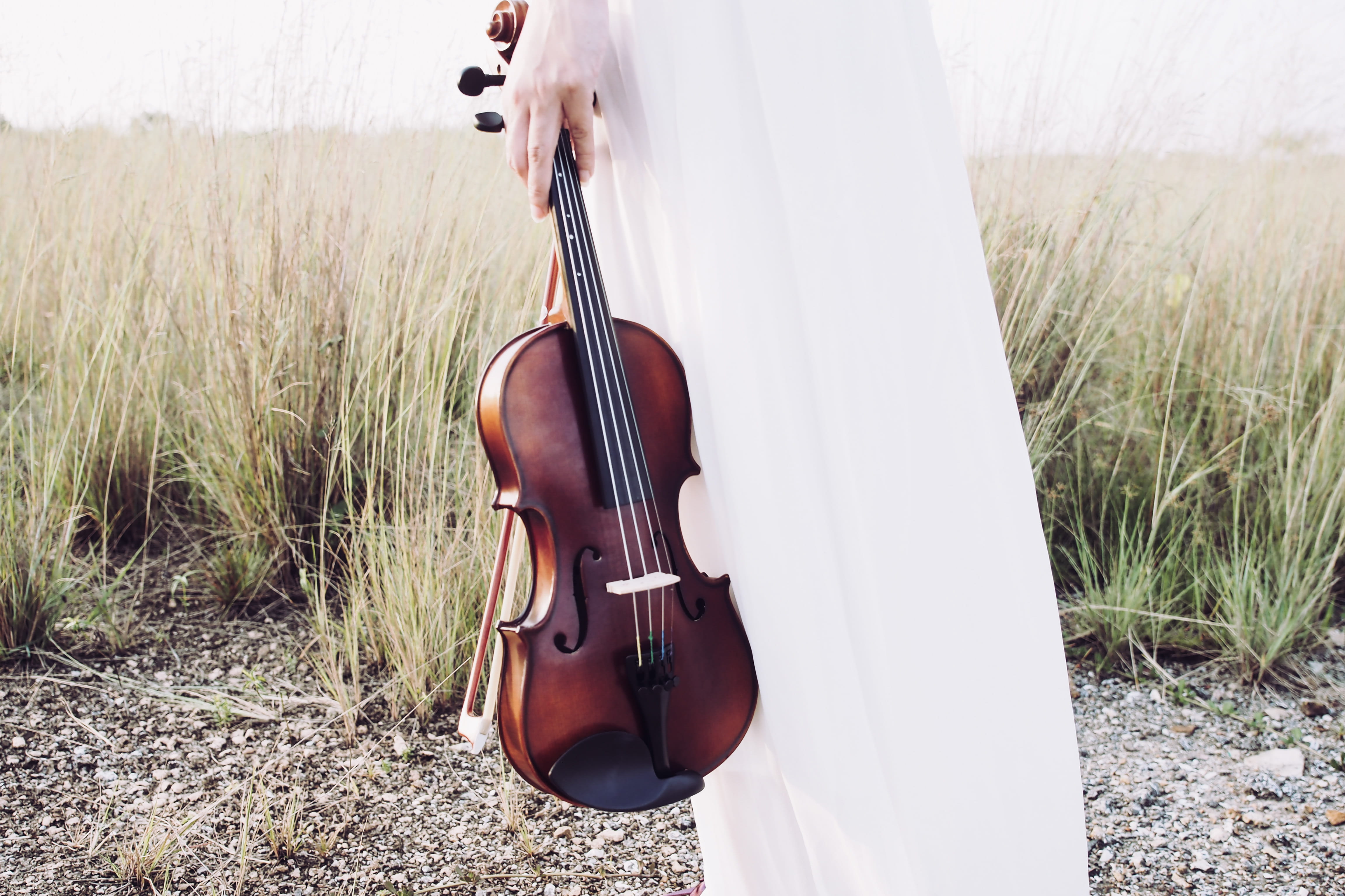 daytime, stringed instrument, day, field, brown, person, countryside, cellist, young adult, bow - musical equipment, artist, grass, violent, violin, string instrument, HD Wallpaper