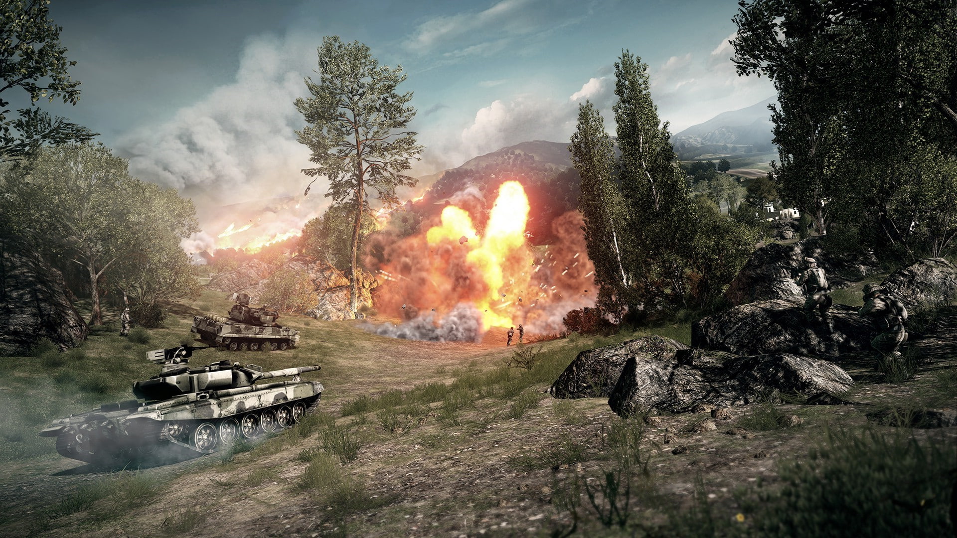 environment, no people, video games battlefield 4 napalm, nature, cloud - sky, motor vehicle, fire - natural phenomenon, plant, transportation, burning, HD Wallpaper