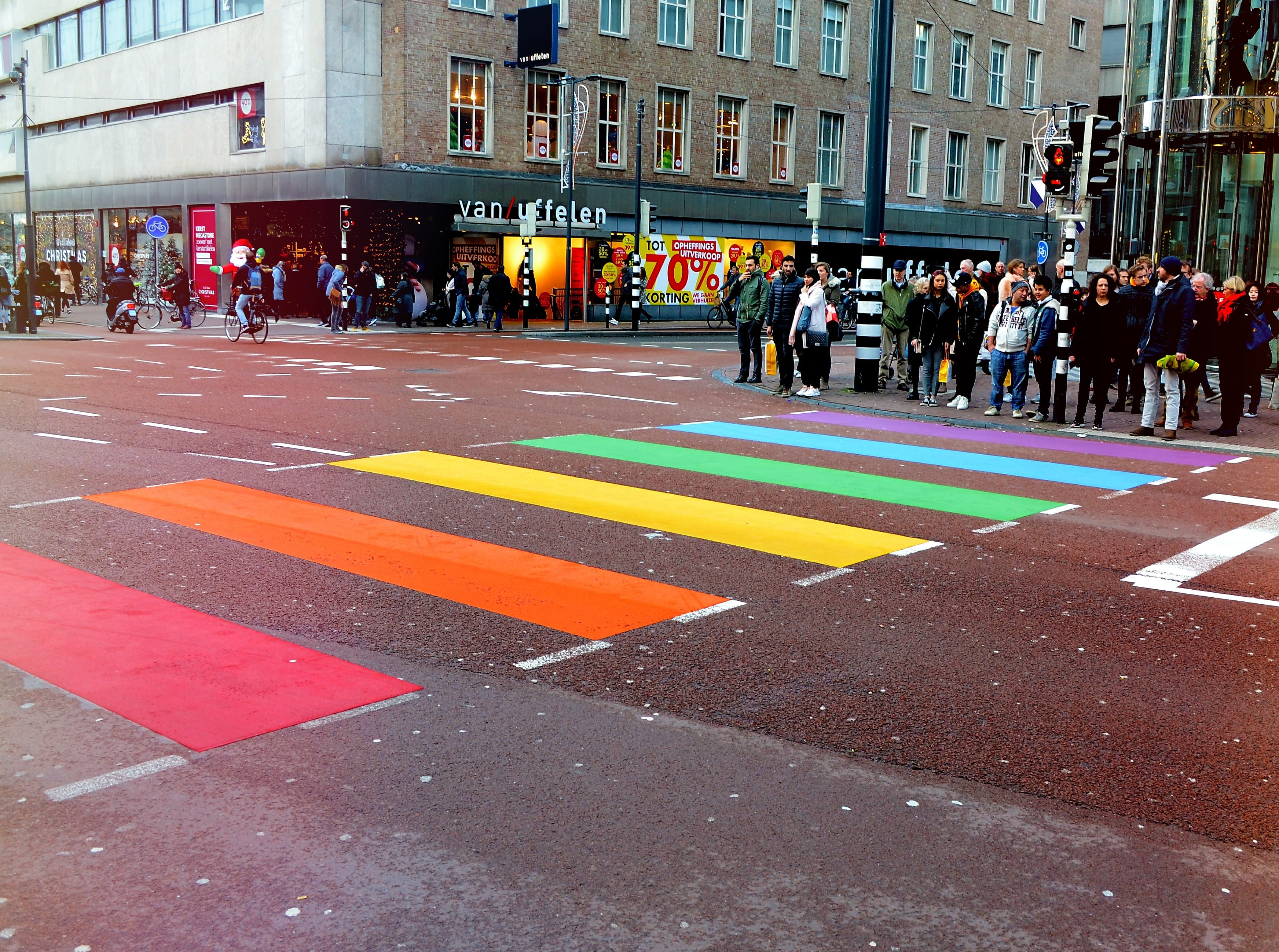 pedestrian, city, real people, group of people, sign, street, crosswalk, crowd, marking, city life, road marking, large group of people, city street, multicolored, HD Wallpaper