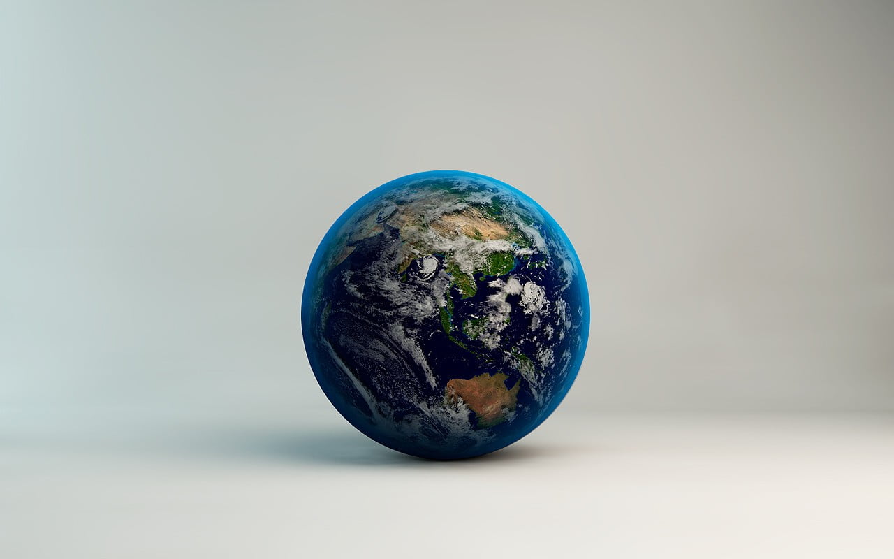 studio shot, no people, copy space, single object, shape, physical geography, environment, bowl, 720P, sphere, blue, cloud - sky, indoors, blue background, HD Wallpaper