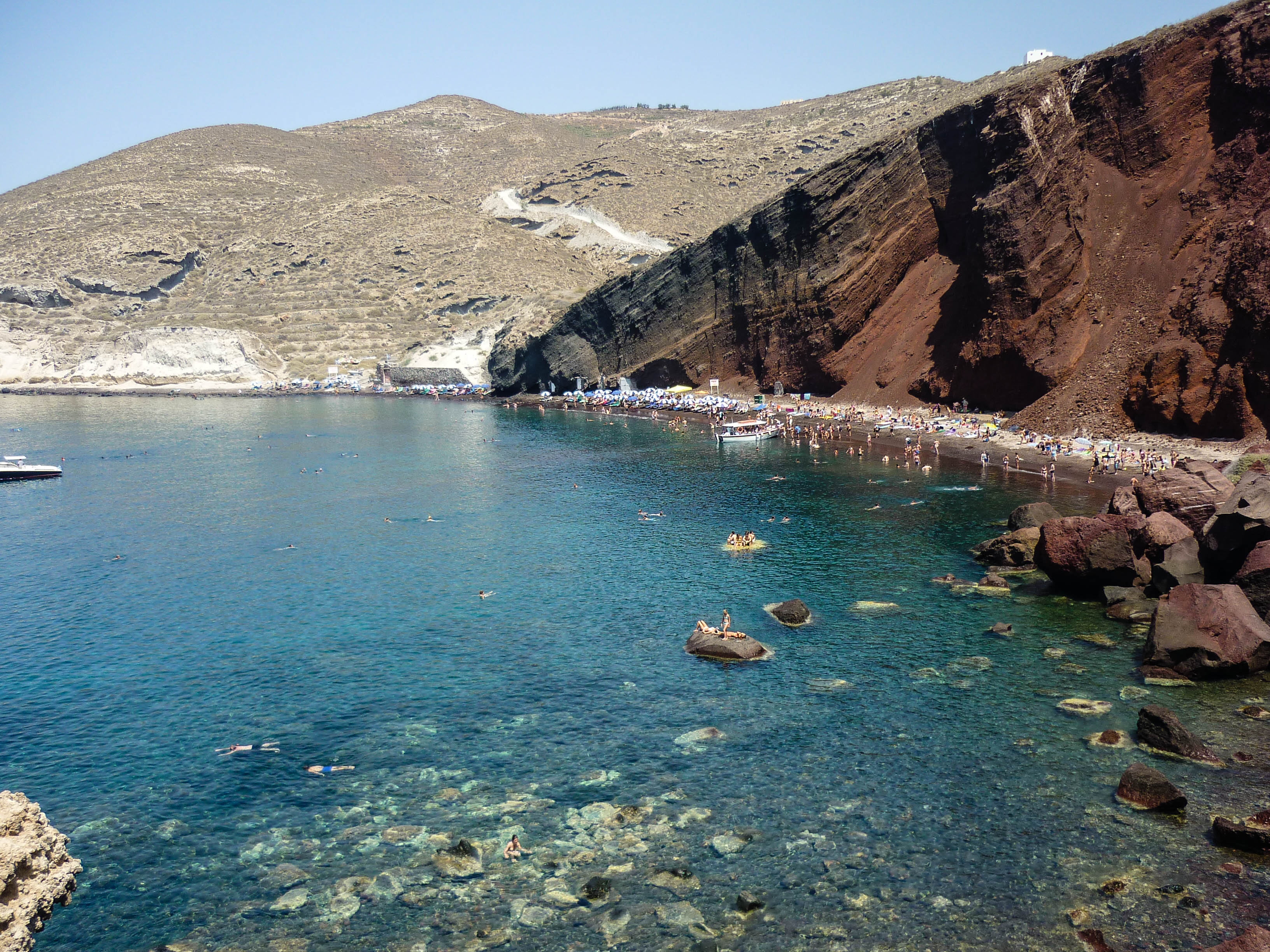 Red Beach, non-urban scene, group, tranquility, swimming, outdoors, sea, around, lake, Greece, sky, no people, tranquil scene, beach, formation, nature, HD Wallpaper