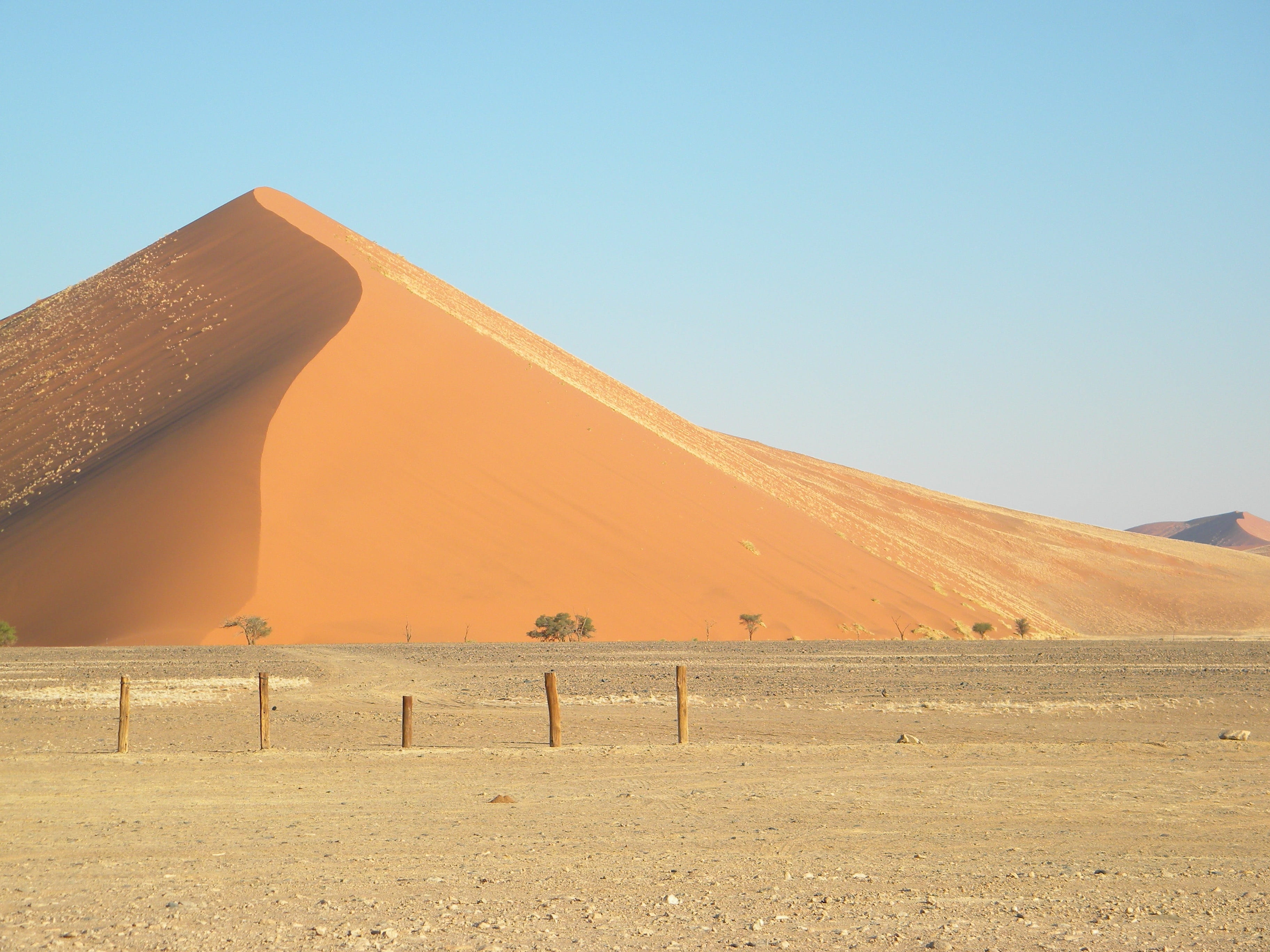 Namibia, scenics - nature, sky, road, 2K, hot, clear sky, Naukluft, red, sand, beauty in nature, wooden, landscape, dirt, discovery, Namib, posts, tranquility, HD Wallpaper