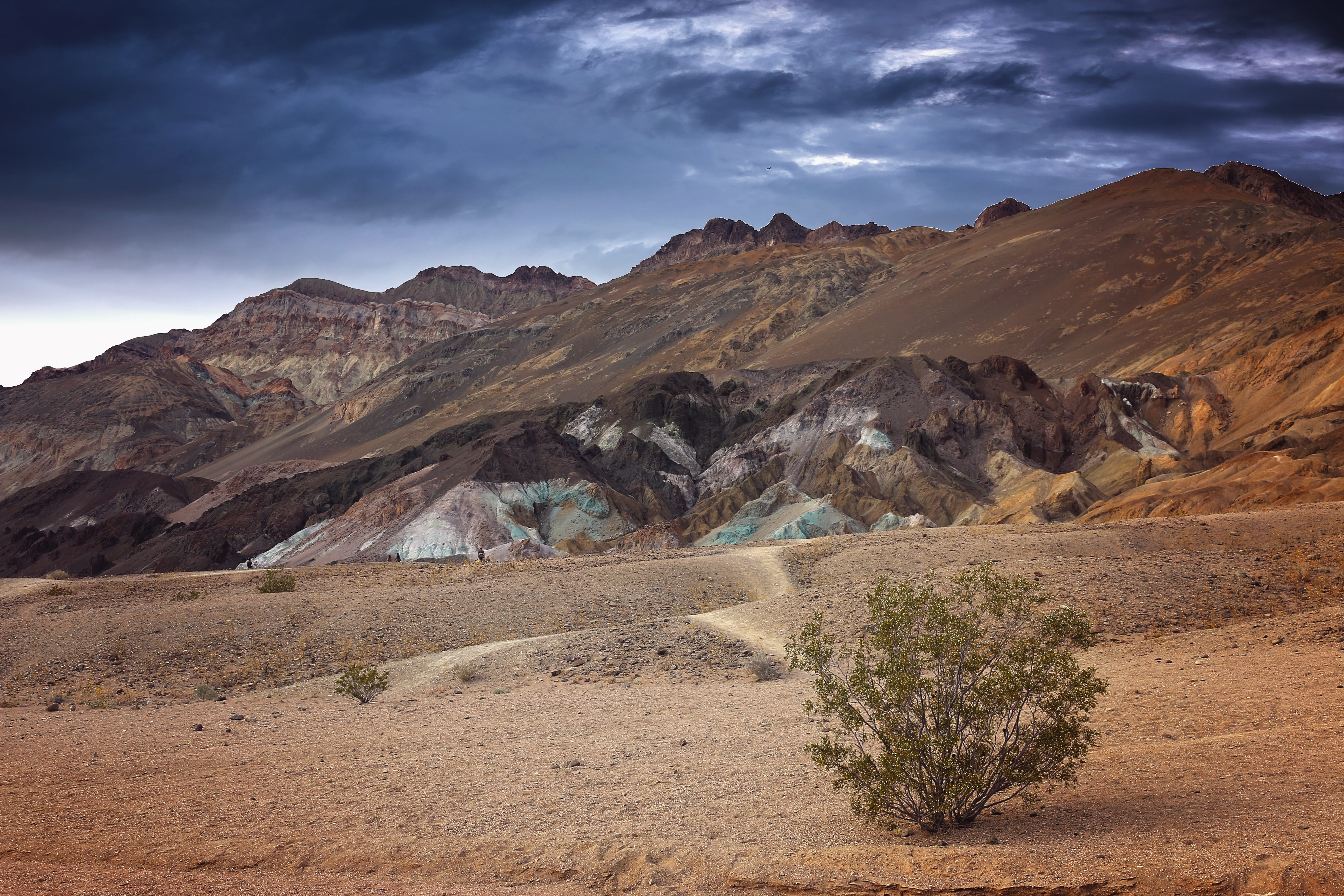 heat, colorful, mountain, america, blue, california, nimbus, natural, cloud - sky, artists drive, rock - object, road, landscape, nature, death, sky, environment, HD Wallpaper