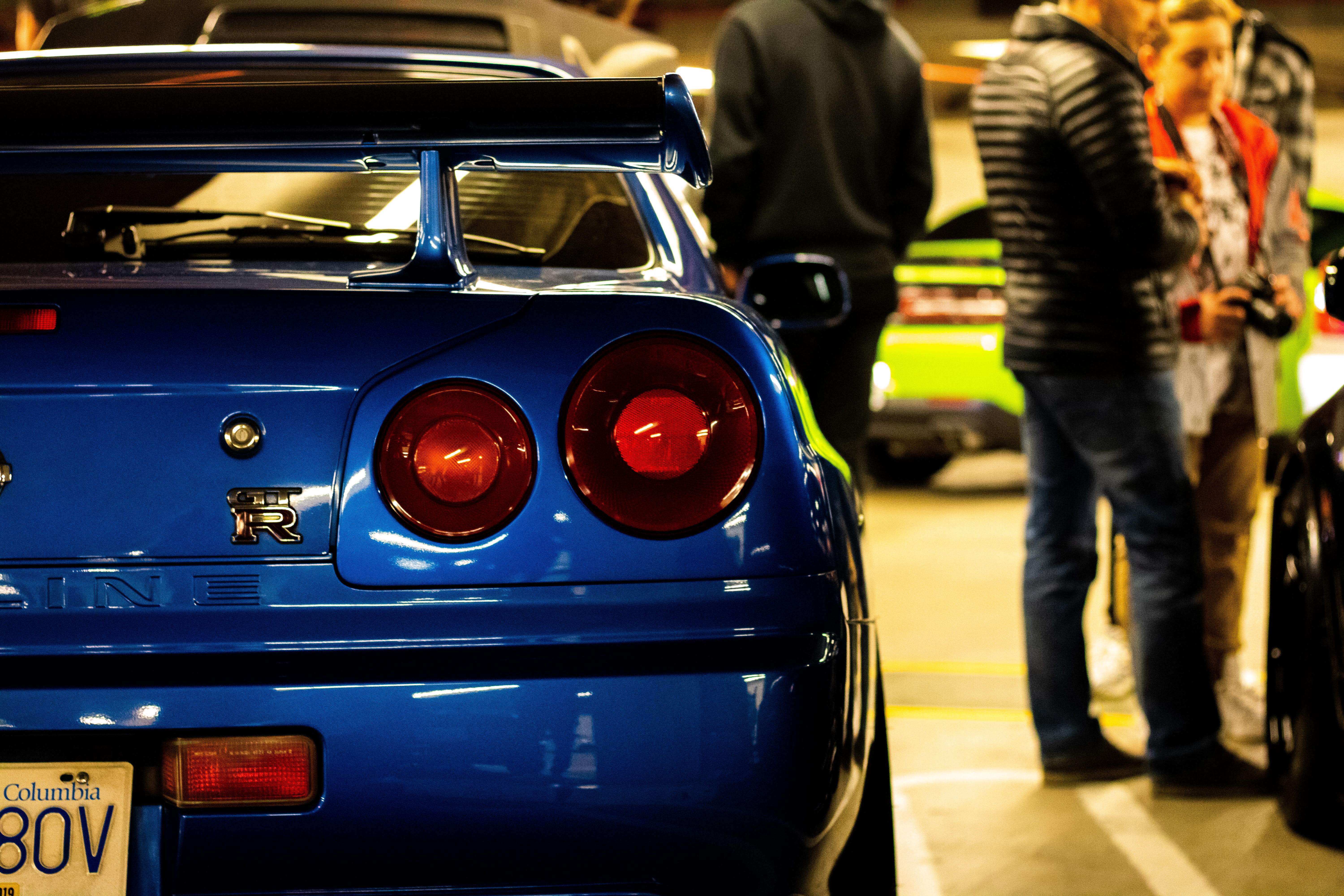 r34, pnw, security, men, safety, blue, godzilla, day, car, seattle, exotic, garage, carmeet, stationary, skyline, nissan, land vehicle, united states, accidents and disasters, HD Wallpaper