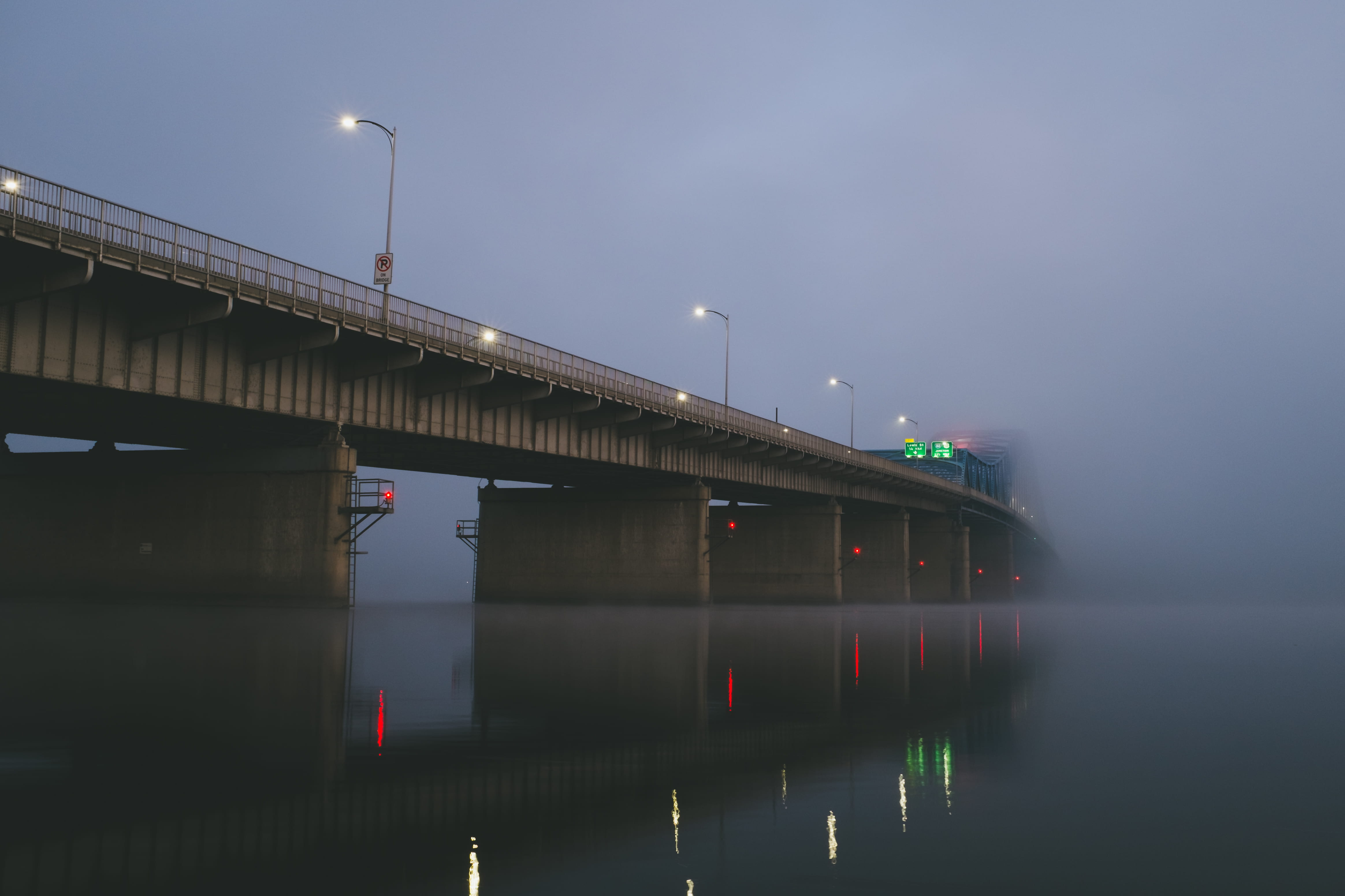outdoors, kennewick, waterfront, architecture, traffic, body, daytime, bridge - man made structure, low, water, river, pnw, pier, fog, fogs, reflection, HD Wallpaper
