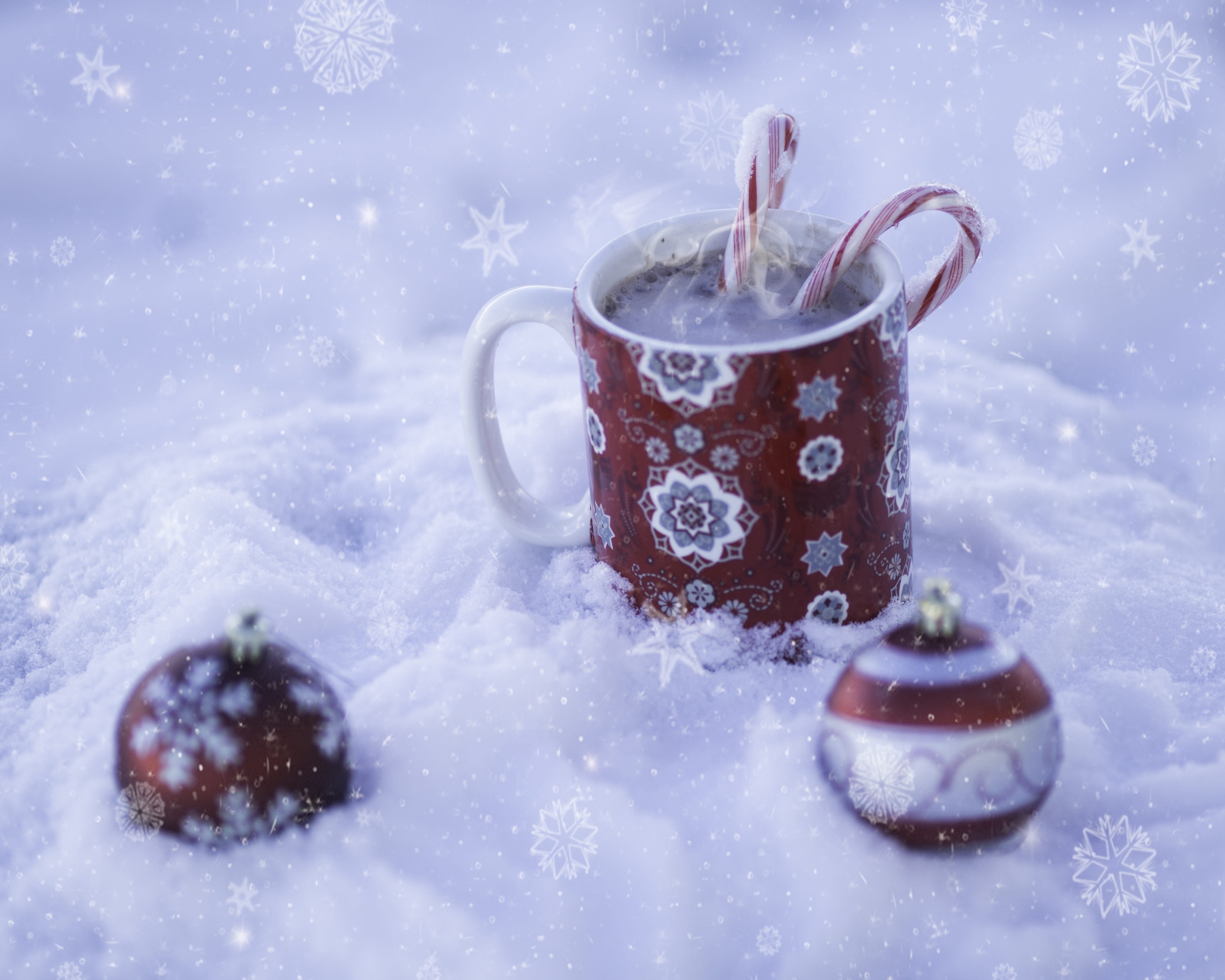 nature, food and drink, christmas, red, card, decoration, winter, close-up, greeting, art and craft, two, mug, ribbon, snowing, food, no people, ball, xmas, HD Wallpaper