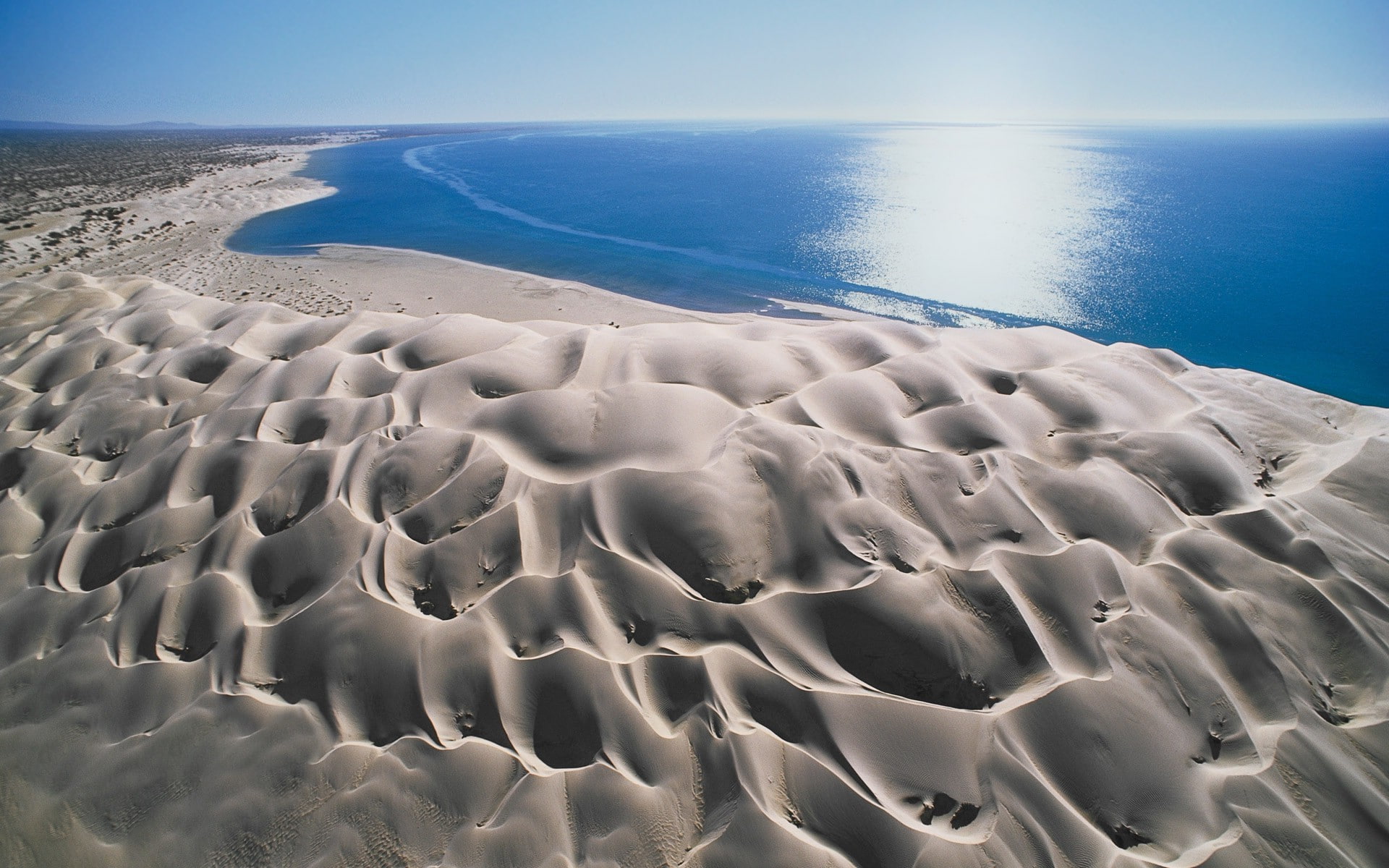 Baja California, tranquil scene, beach, landscape, blue, no people, wind, Mexico, sand, day, sky, sunlight, water, horizon, sea, arid climate, 1080P, Erosion, HD Wallpaper