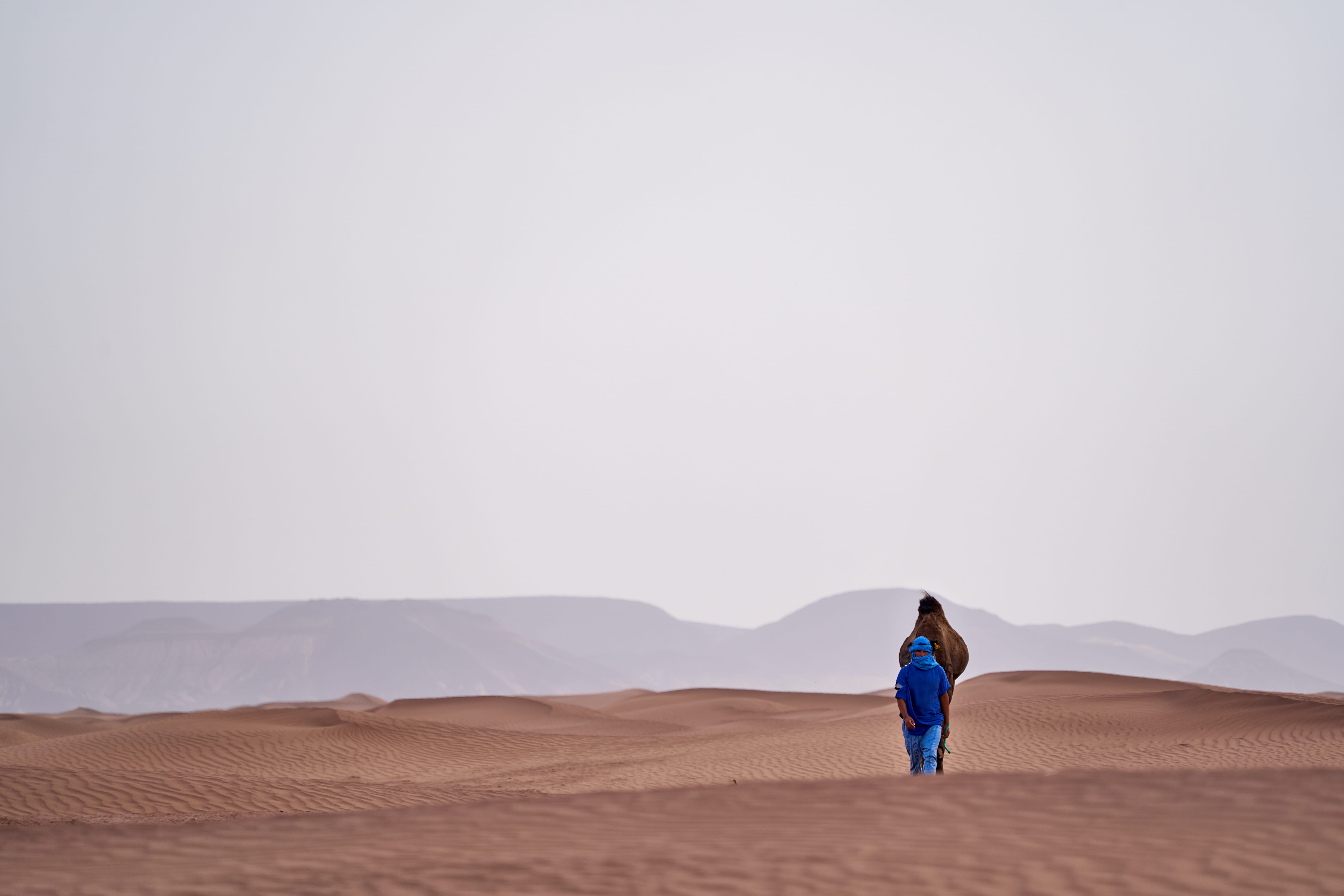 deserted, leisure activities, grey, sky, standing, outdoors, soil, sahara, human, copy space, dune, sand, sahara desert, day, land, desert, sand dune, deserted landscape, HD Wallpaper