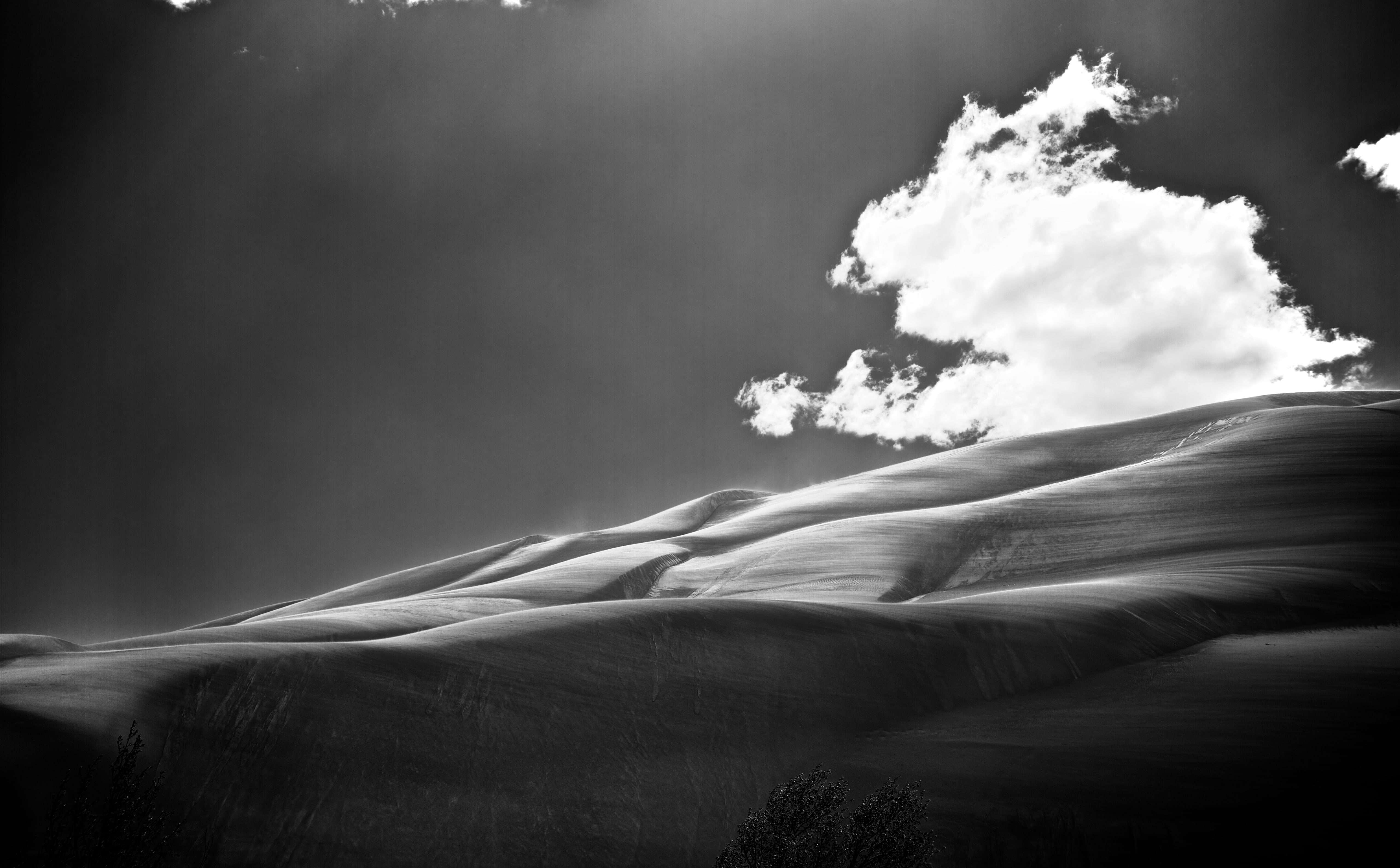 beauty in nature, Hiking, Sand, Black and White, 5K, Dunes, Landscape, Colorado, Black, bw, scenics - nature, White, copy space, environment, cloud - sky, HD Wallpaper