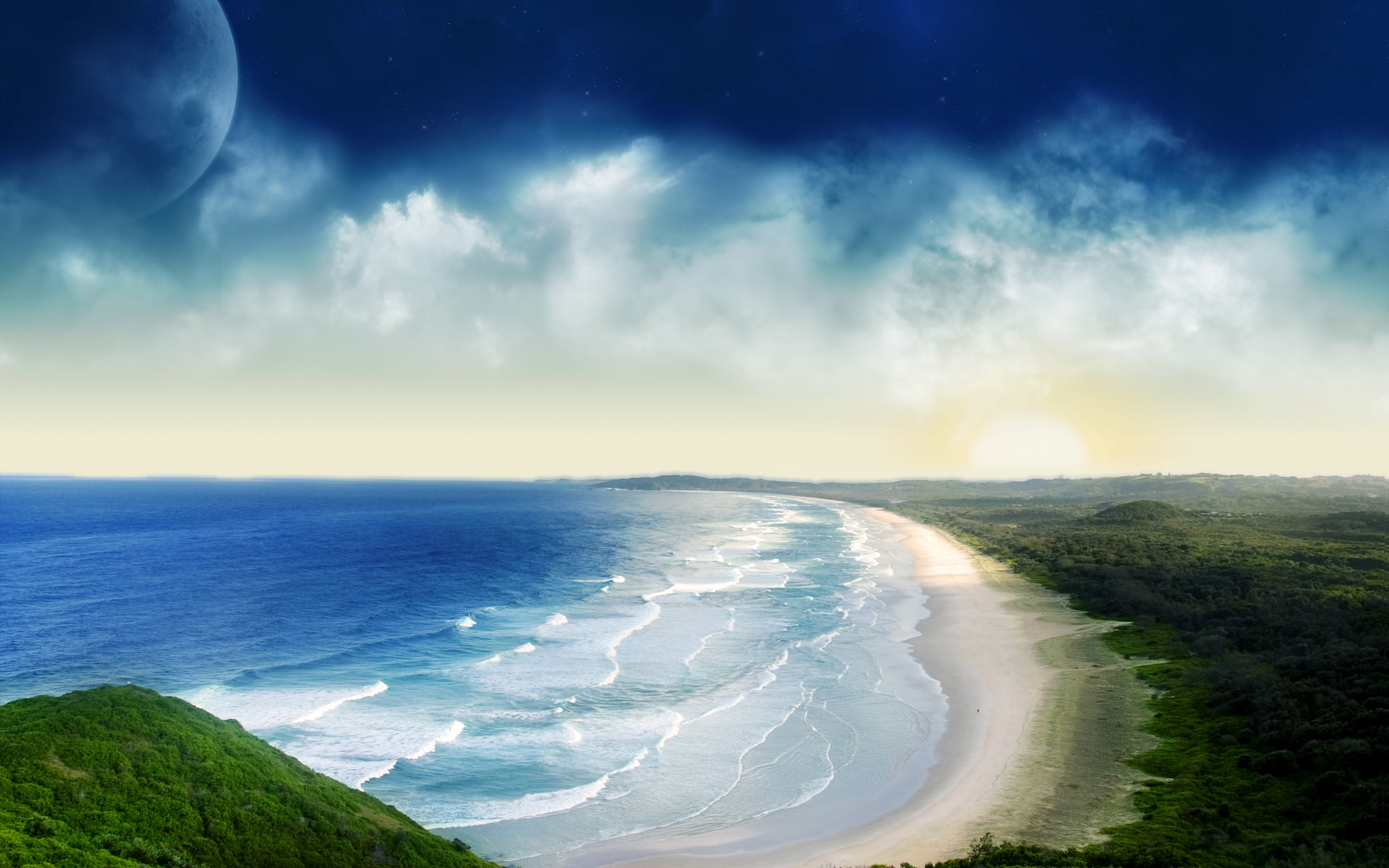 fantasy, 1080P, coastal, hd, dreamy, sunset, HD Wallpaper