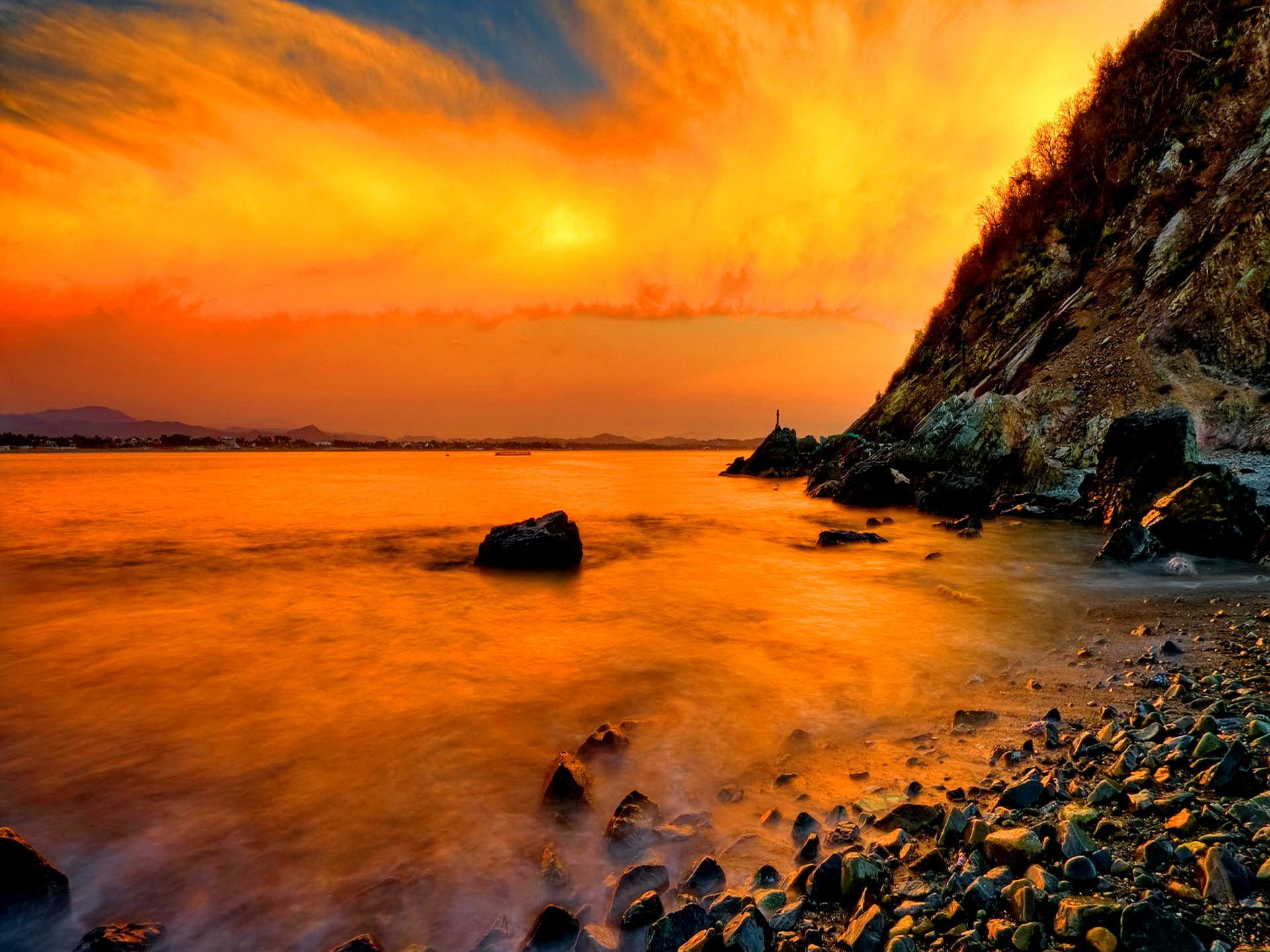 ocean, glow, stones, nature, sunlight, water, coastal, rocks, beautiful, coast, beach, 1080P, shore, HD Wallpaper