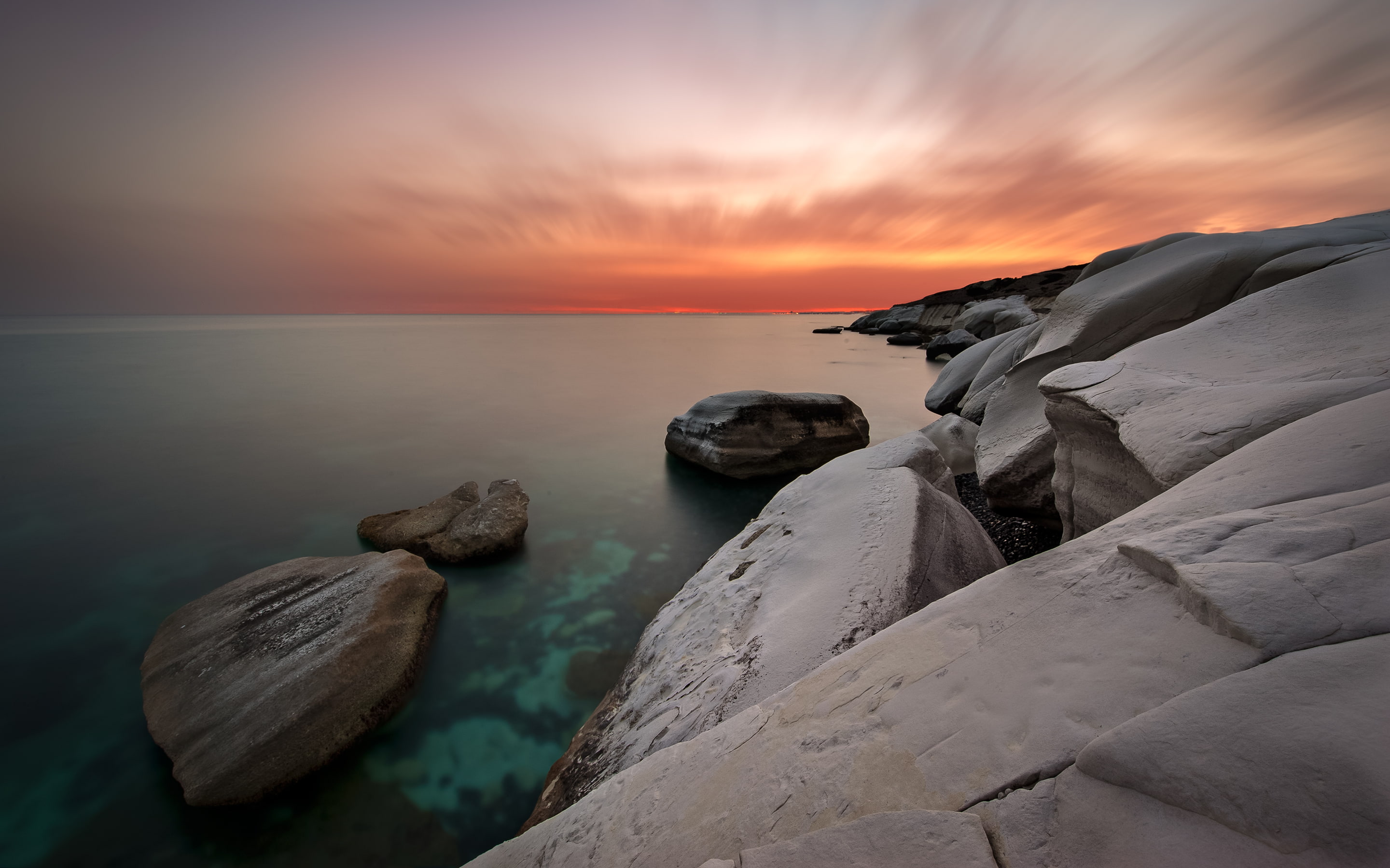 Coastal, Rocks, Ocean, 2K, Seascape, Cyprus, Sunset, HD Wallpaper
