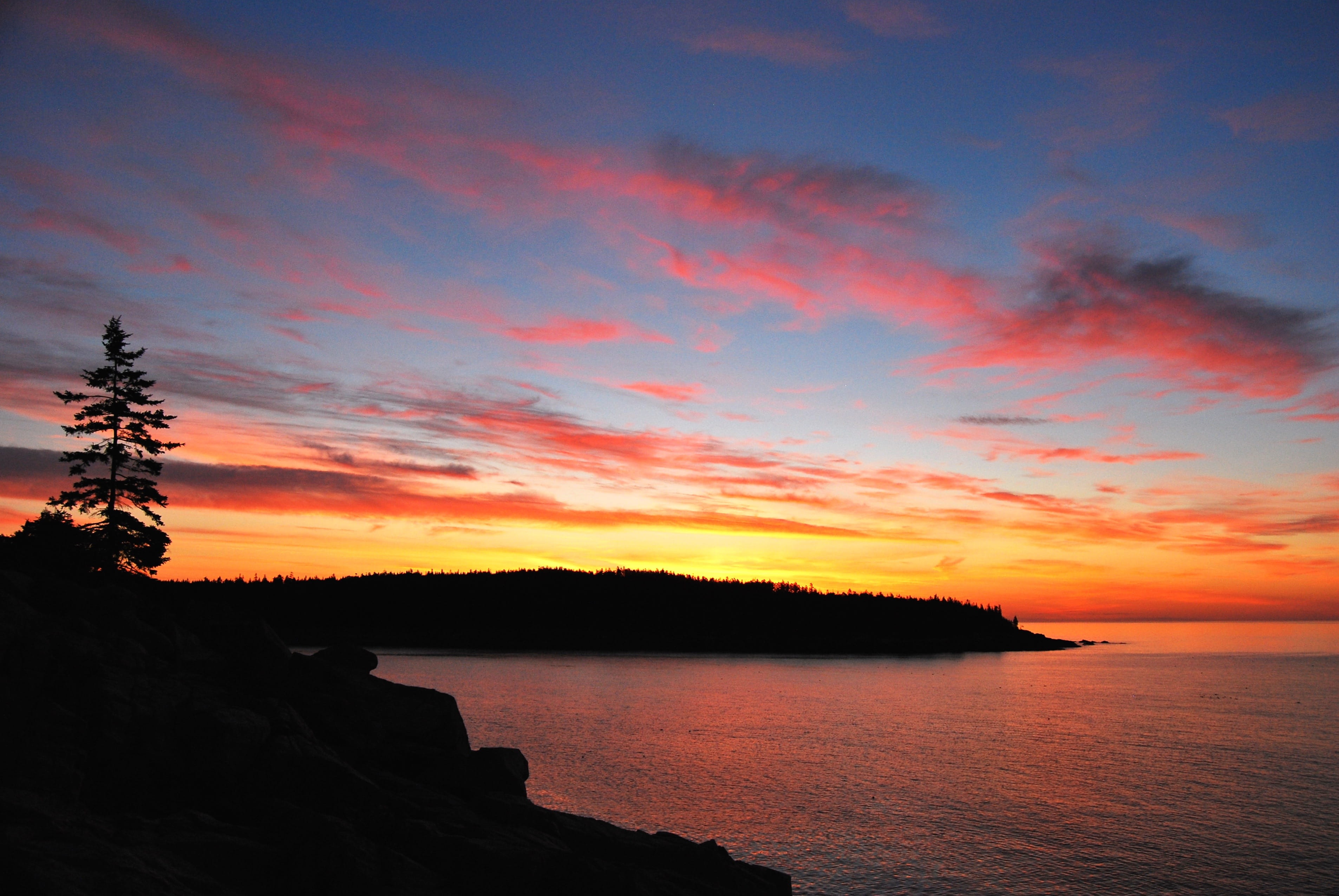 scenics - nature, beauty in nature, romantic sky, sky, dramatic sky, 2K, reflection, nature, water, tranquility, maine, pink, outdoors, tranquil scene, HD Wallpaper