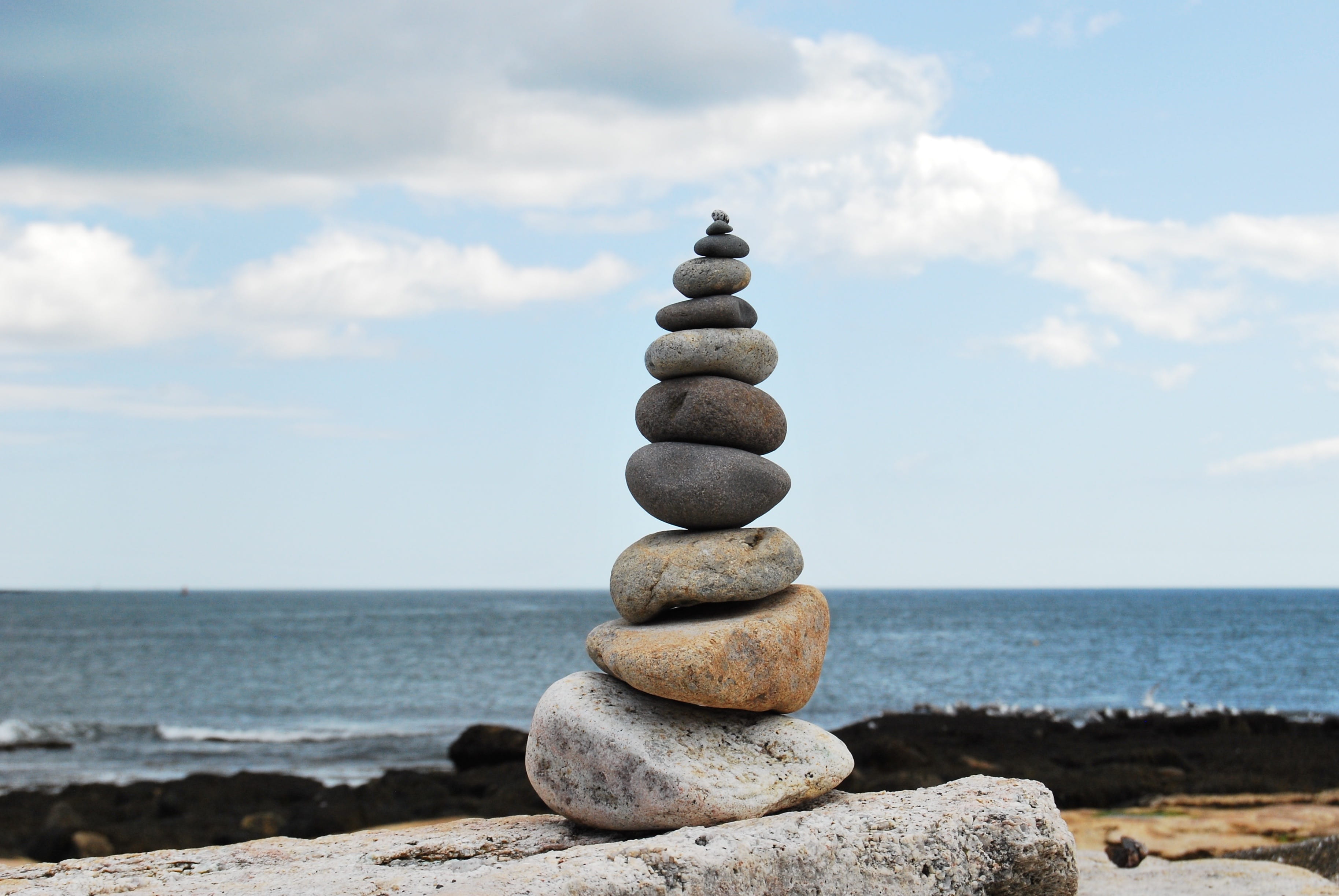 mount desert, stones, zen, solid, pebble, no people, stone - object, horizon, tranquility, united states, nature, rock, 2K, coast, meditation, stack, horizon over water, HD Wallpaper