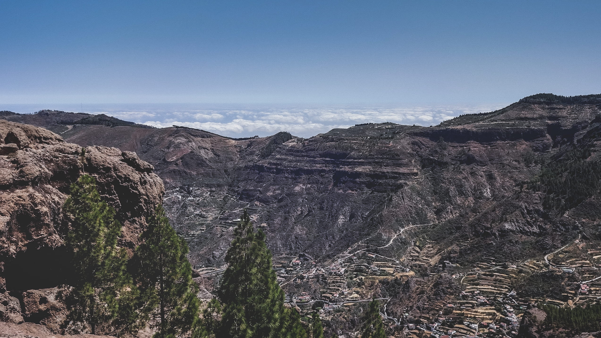 1080P, rock formation, horizon, mountain range, tranquil scene, roque nublo, geology, landscape photography, tranquility, travel destinations, outdoors, HD Wallpaper