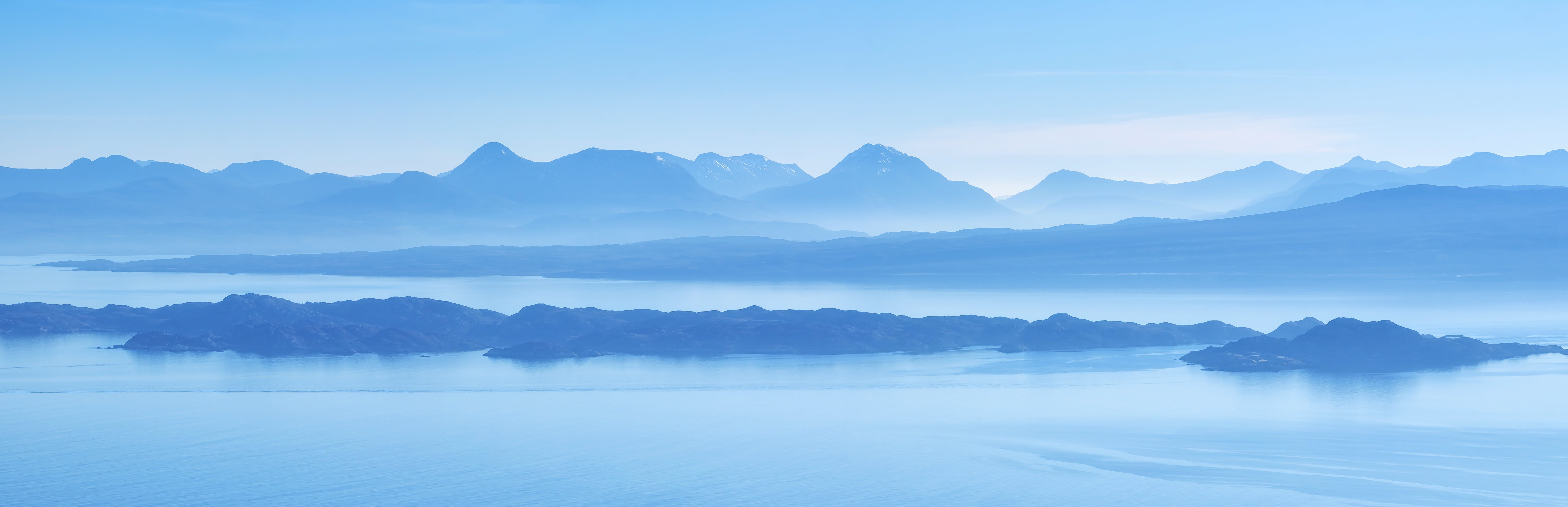 Beinn Alligin, panorama, travel, Beinn Damh, Liathach, landscape, Scotland, body, morning, Sounds, mountain, nature, body of water, Isle of Skye, outdoors, HD Wallpaper