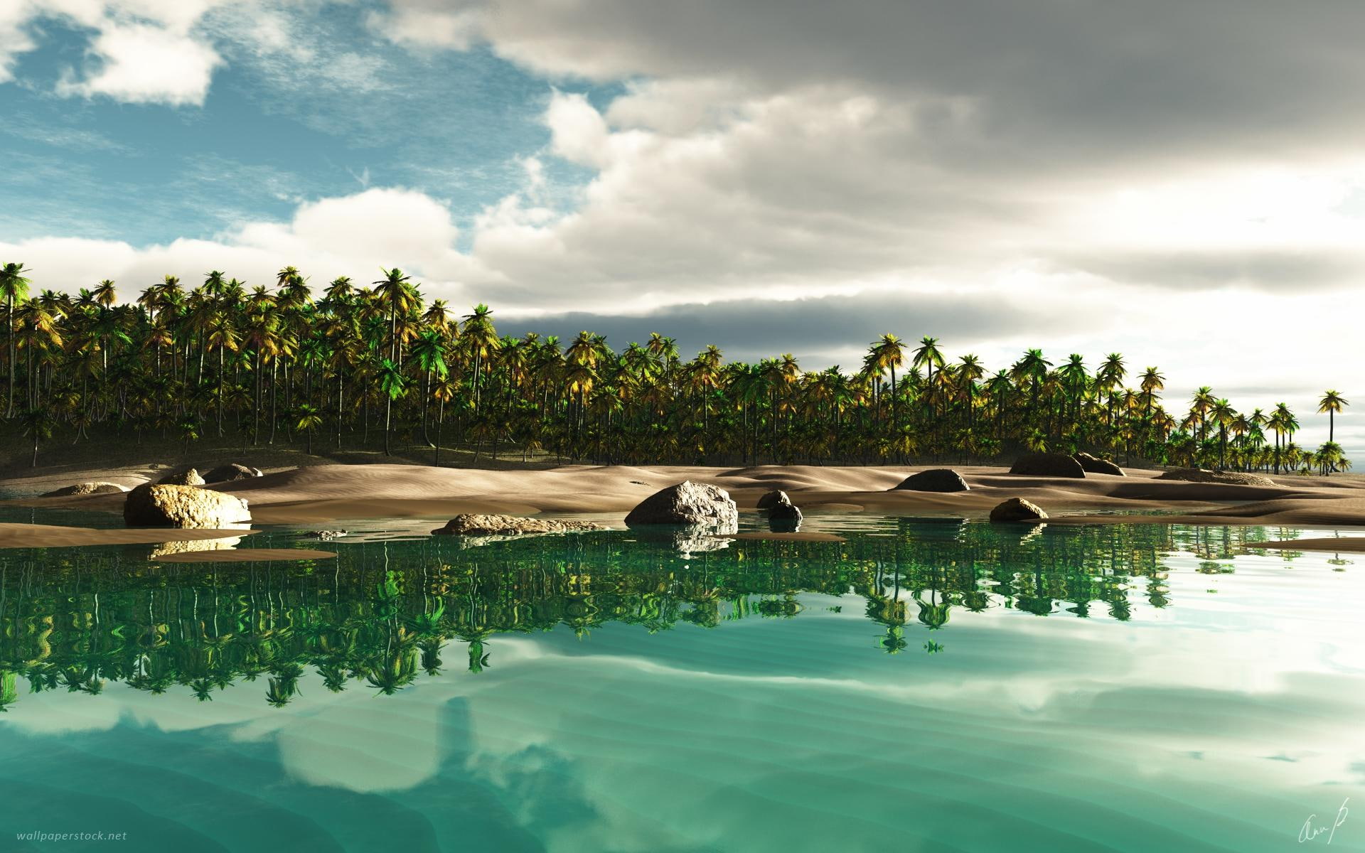 3d and abstract, paradise, isl, fantasy, 1080P, tropical, islands, HD Wallpaper