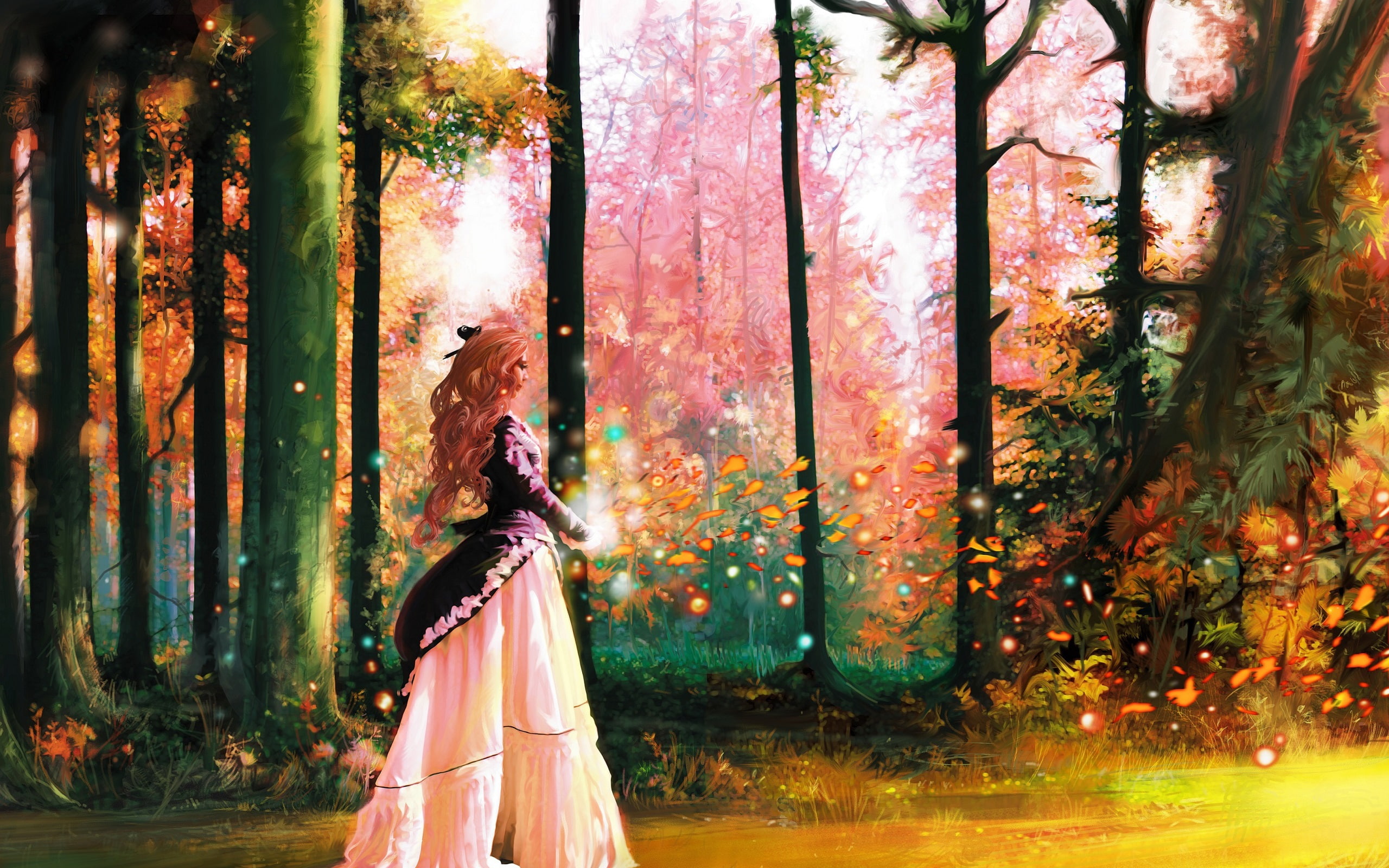 Art, 2K, Girl, Magic, Pictures, Forest, Colorful, Trees, HD Wallpaper
