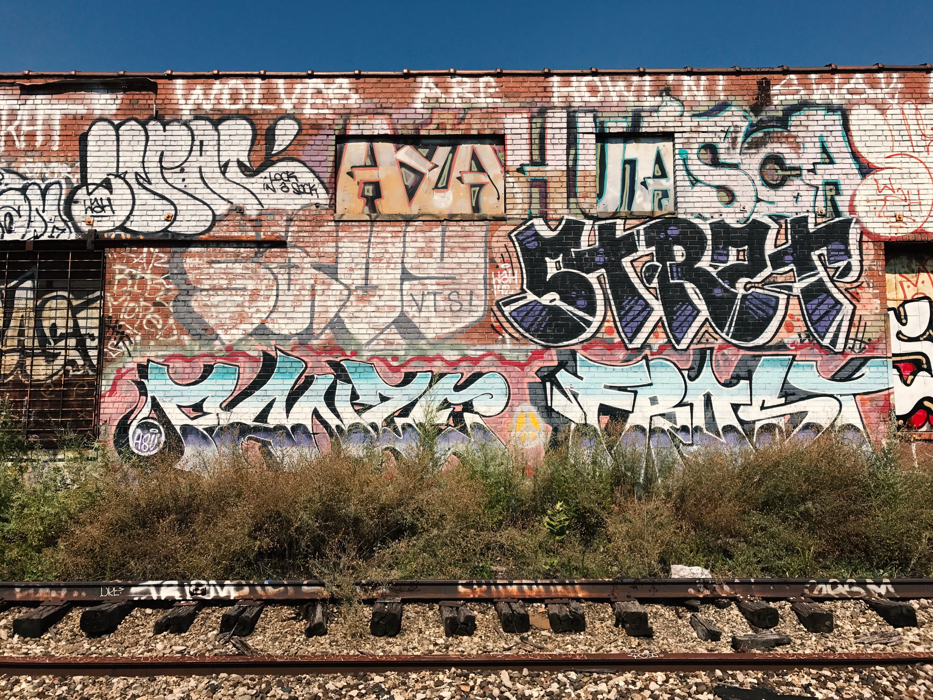 rail transportation, wall - building feature, bricks, tag, creativity, warehouse, outdoors, text, communication, streetart, nature, wolves, brick, abandon, HD Wallpaper