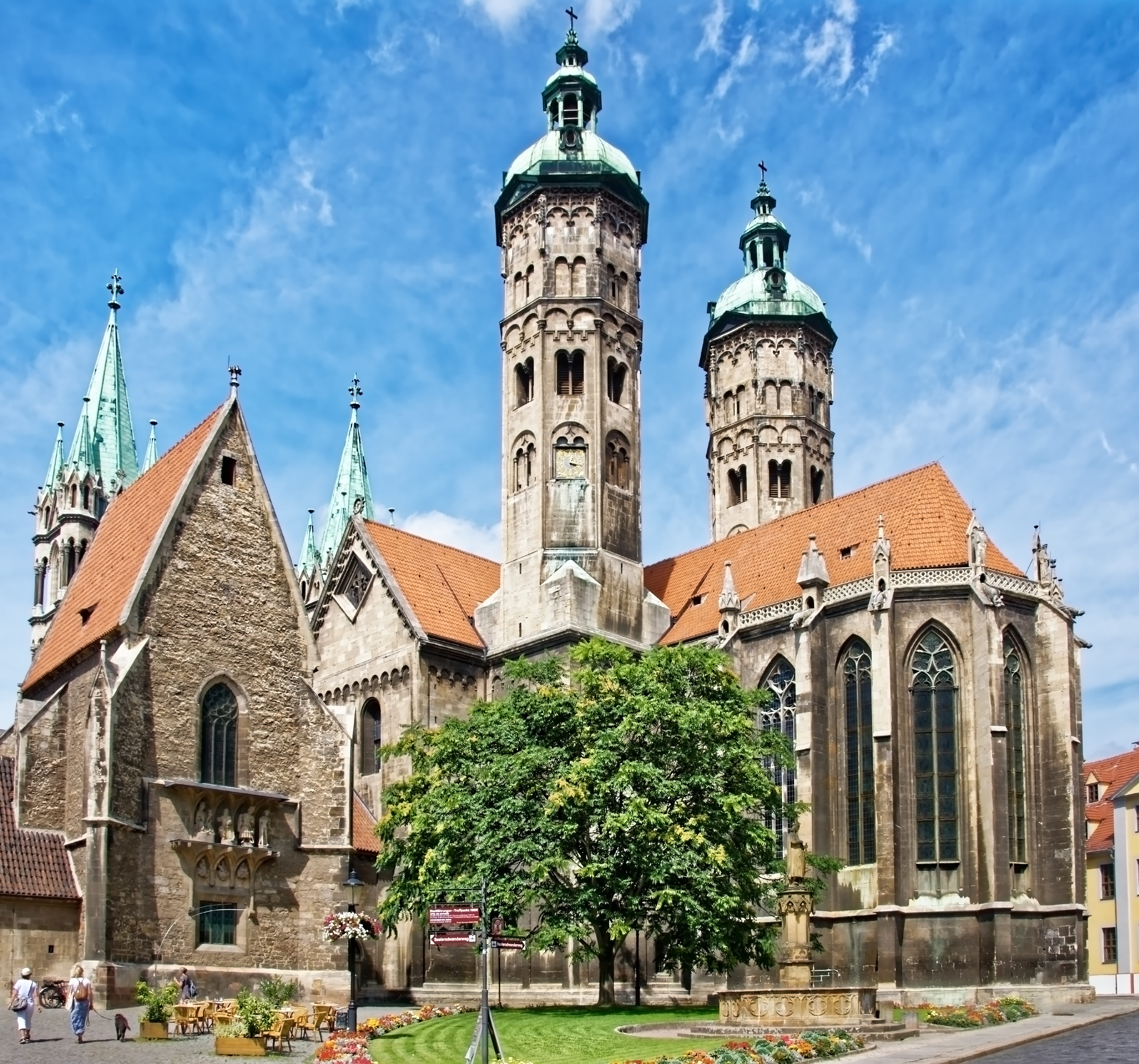 saxony-anhalt, historically, 5K, tower, tree, world heritage, spire, rhaeto romanic, built structure, spirituality, nature, cloud - sky, outdoors, place of worship, HD Wallpaper