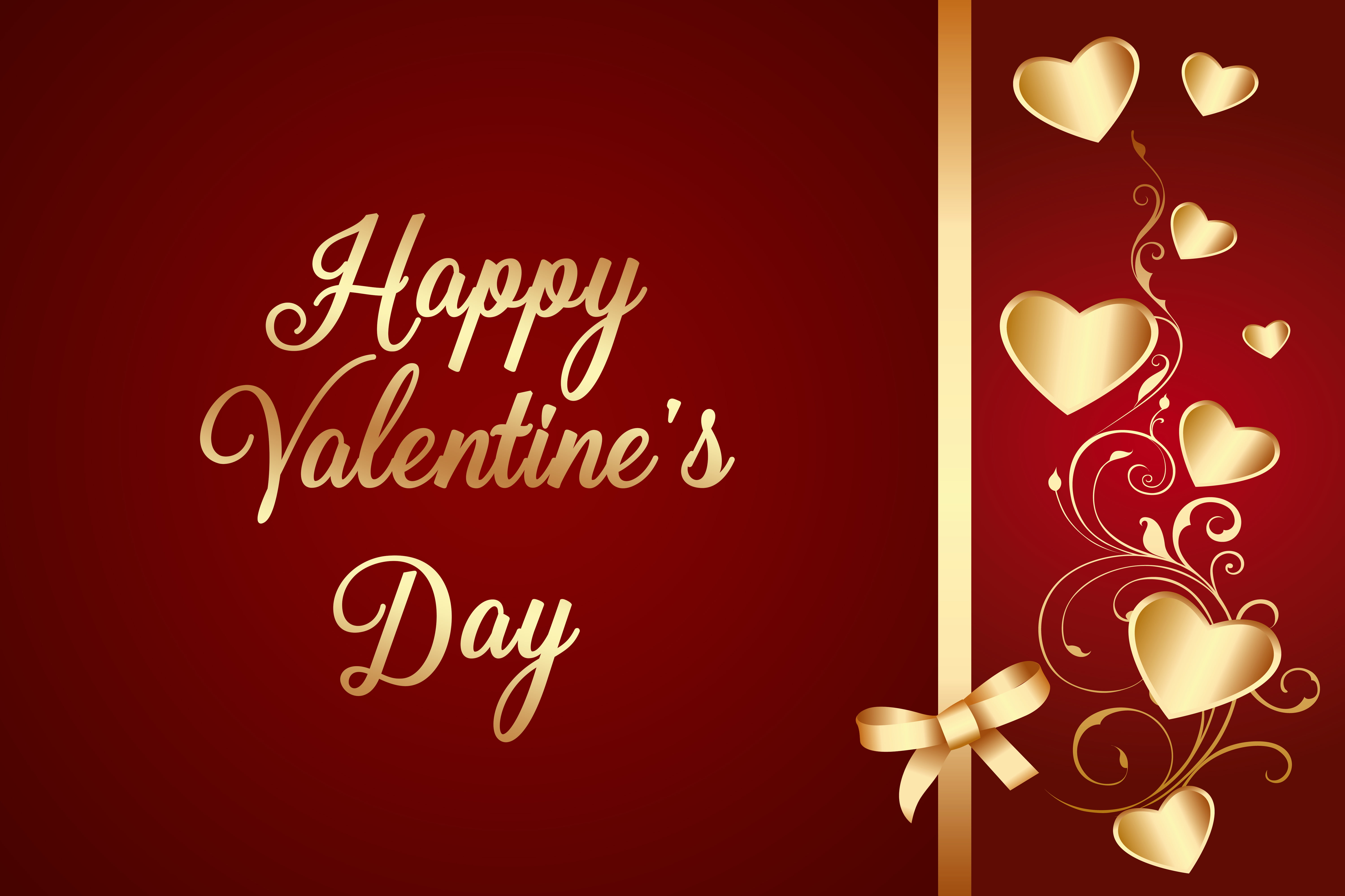 Happy, hearts, golden, gradient, Valentine, romantic, 5K, Valentines Day, love, luxury, bow, HD Wallpaper