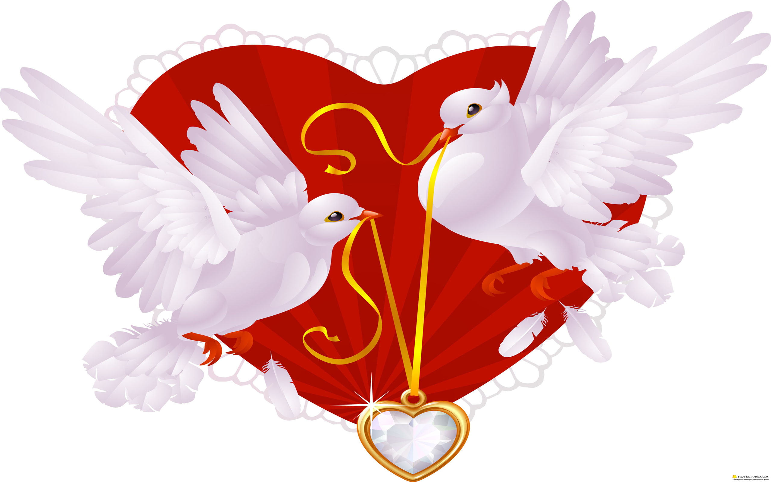 golden, 2K, two, white, pigeons, heart, HD Wallpaper
