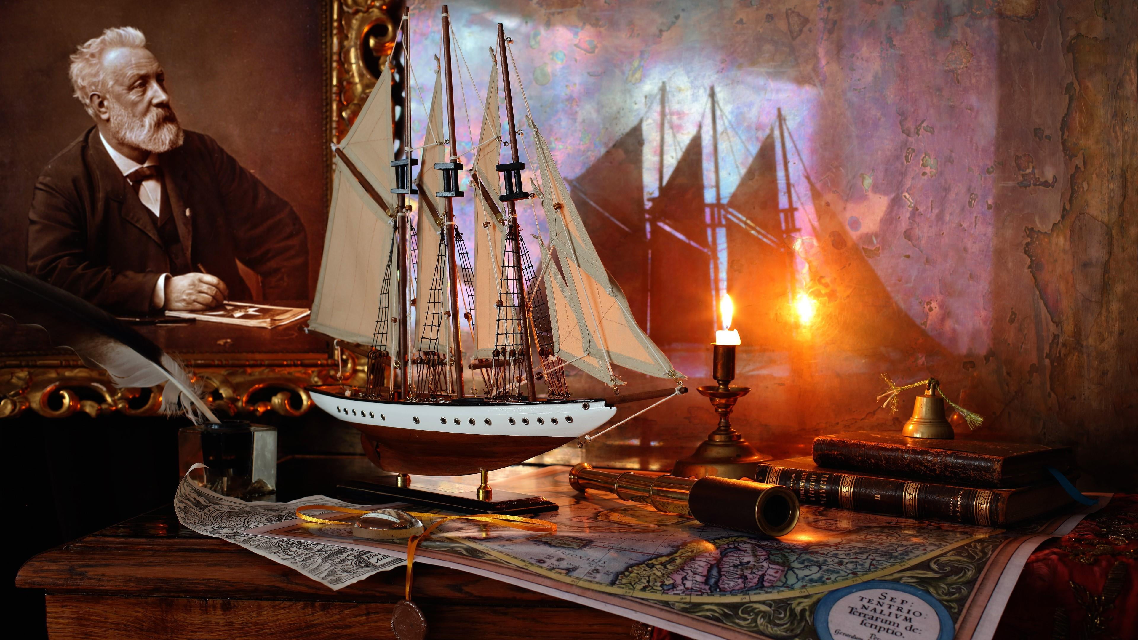 antique, occupation, sailing ship, belief, electric lamp, one person, room, lighting equipment, candle, table, senior men, old, adult, senior adult, nostalgia, HD Wallpaper