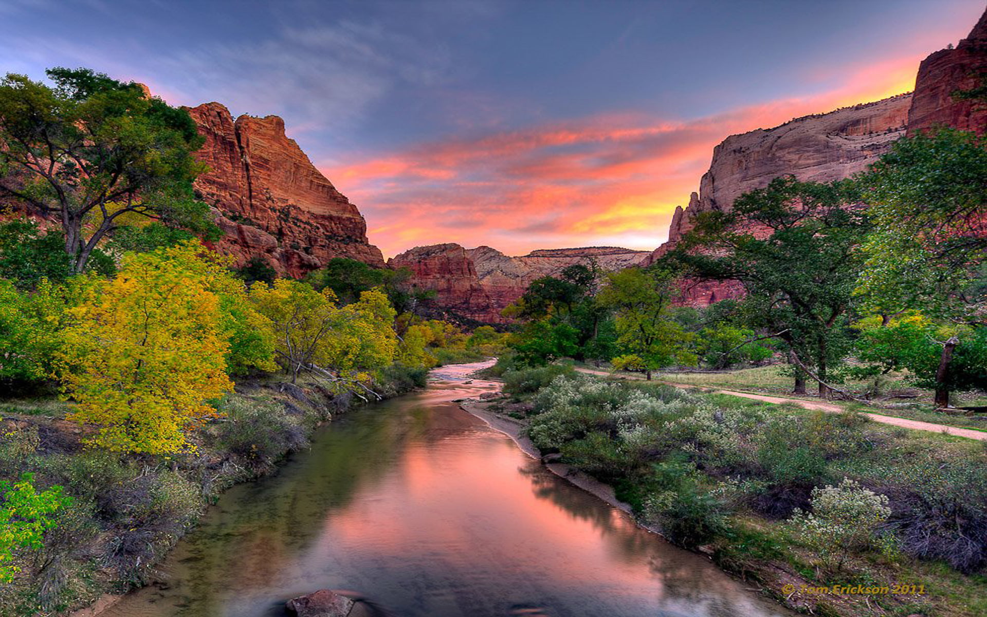landscape, hd, virgin, utah, sunset, river, zion, park, national, 1080P, HD Wallpaper