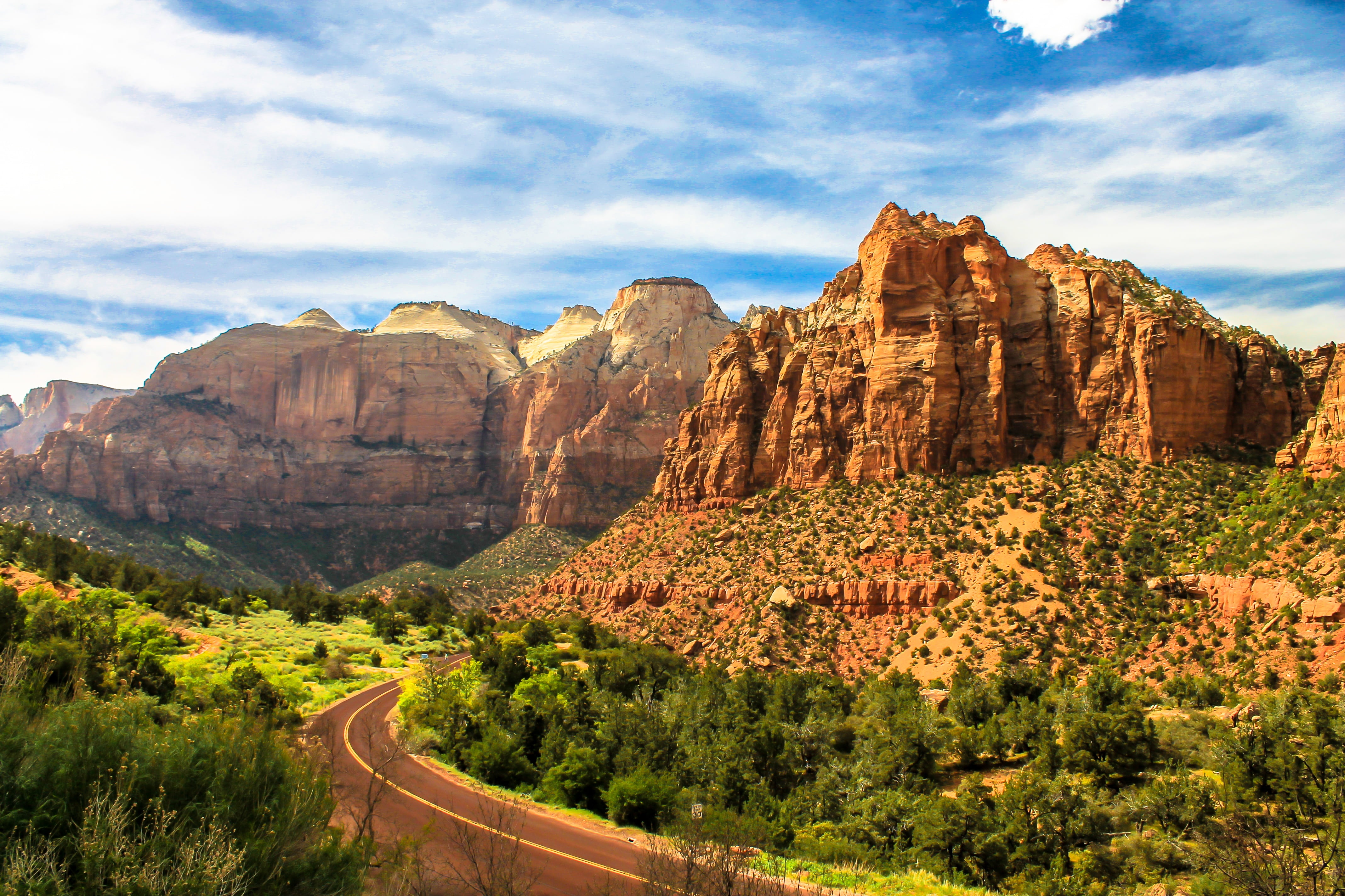 4K, zion, river, usa, states, stone, tranquil scene, southwest, scenics - nature, landscape, travel destinations, travel, rock, rock formation, cliff, HD Wallpaper