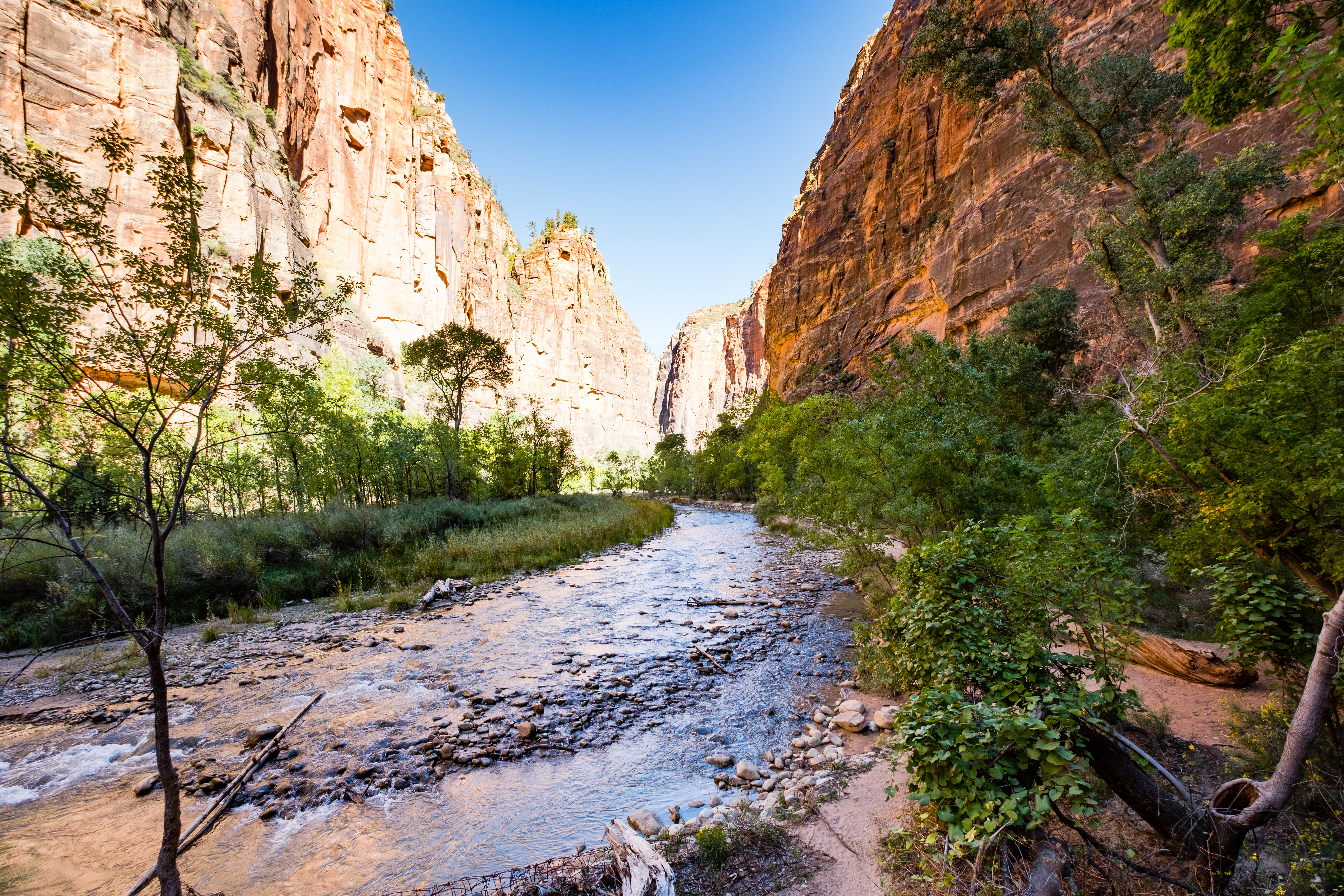 river, formation, land, water, sky, rock formation, nature, virgin river, solid, mountains, non-urban scene, zion, rock, travel destinations, rock - object, HD Wallpaper