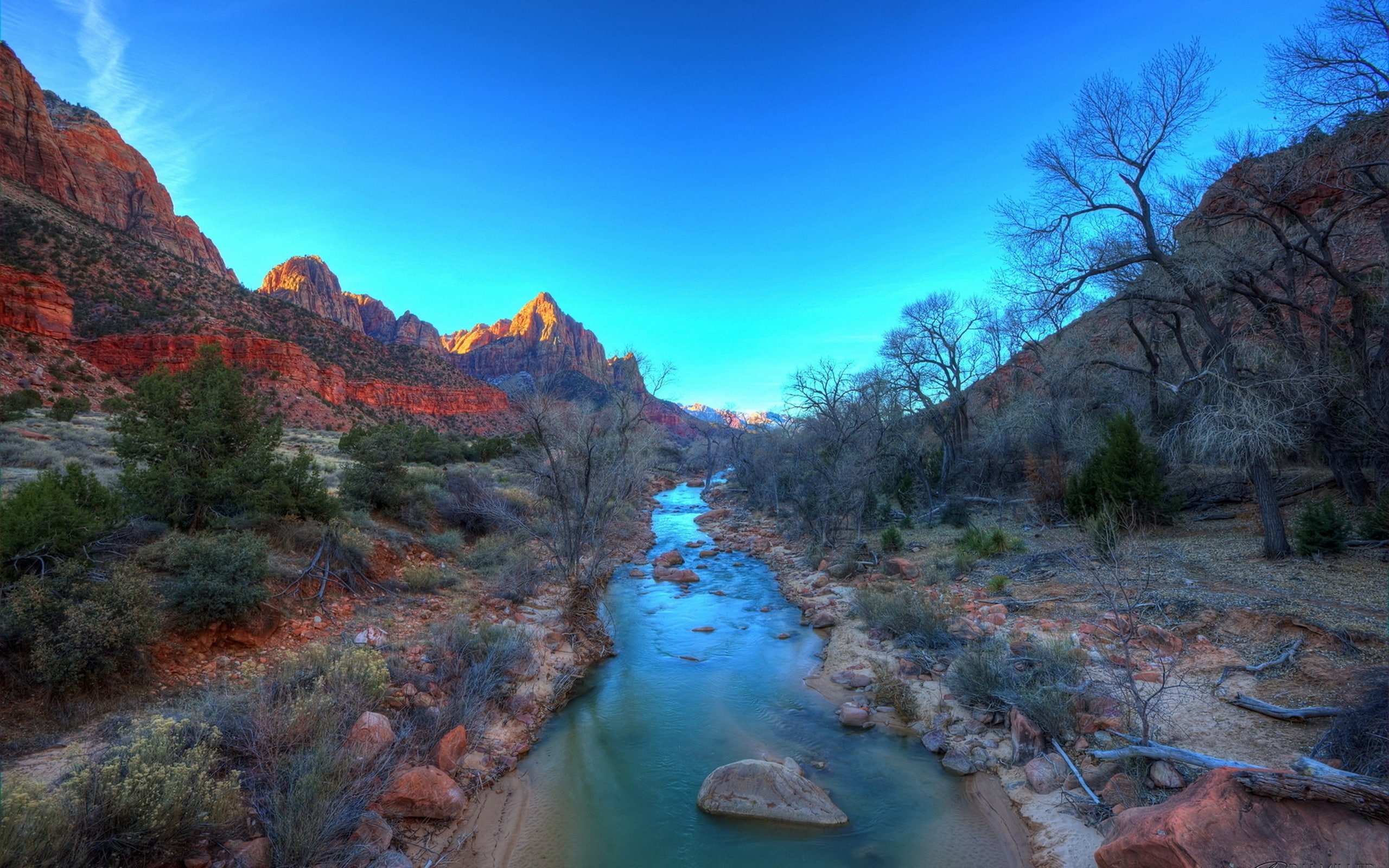 landscape, 2K, mountains, sky, national, river, virgin, park, zion, HD Wallpaper